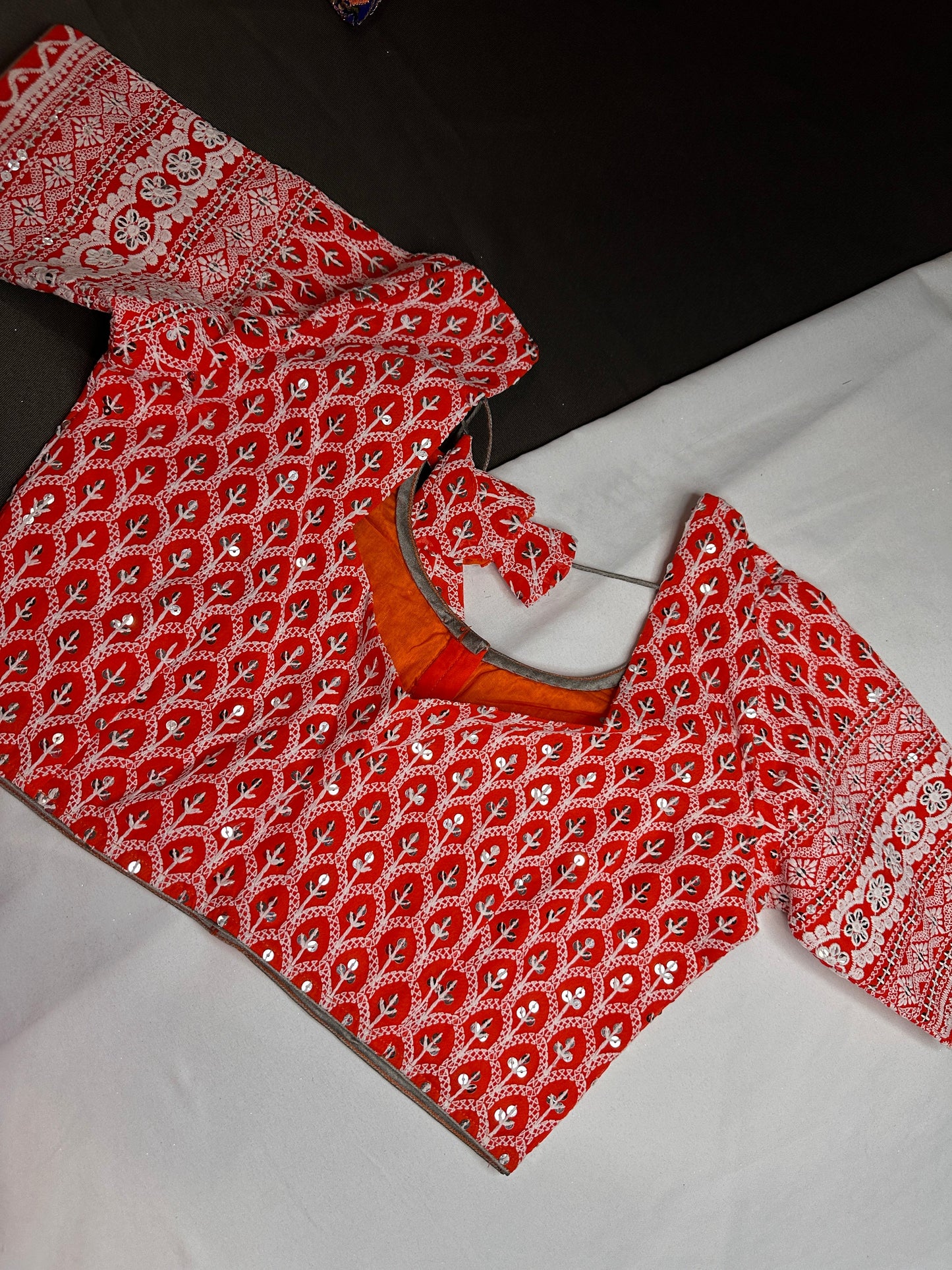 Orange Lucknowi Work Blouse