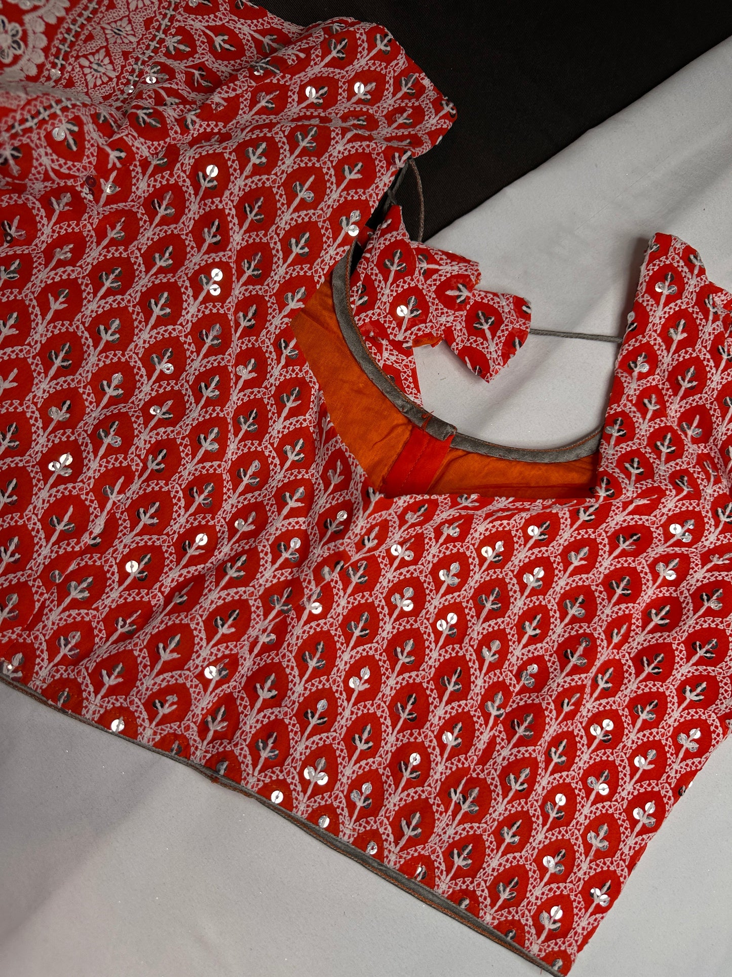 Orange Lucknowi Work Blouse