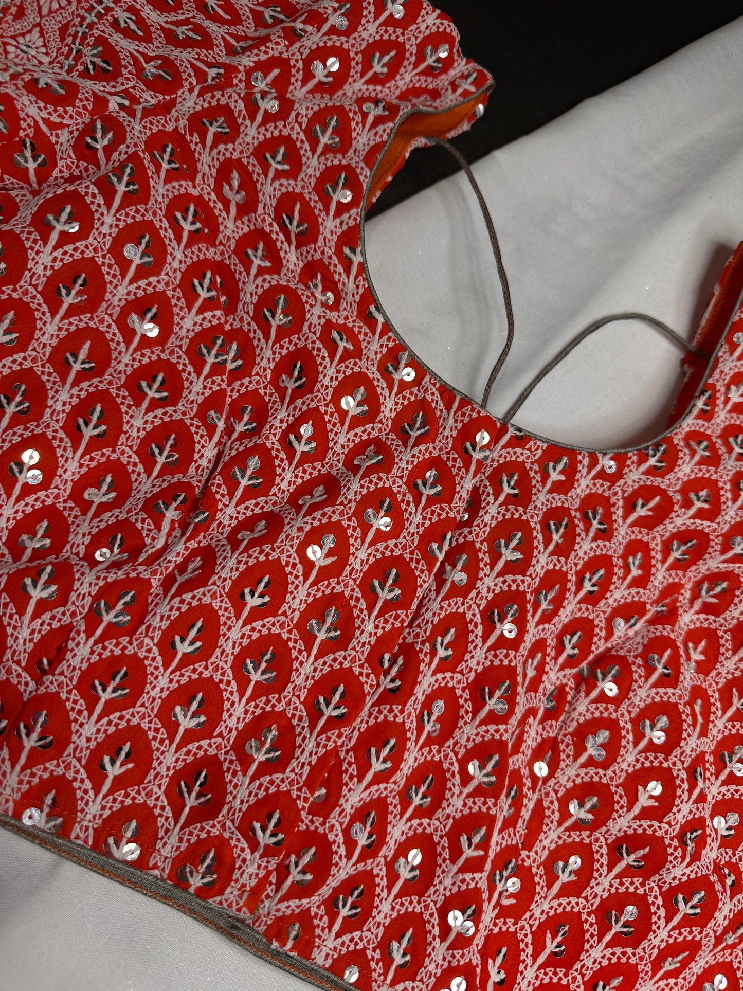 Orange Lucknowi Work Blouse