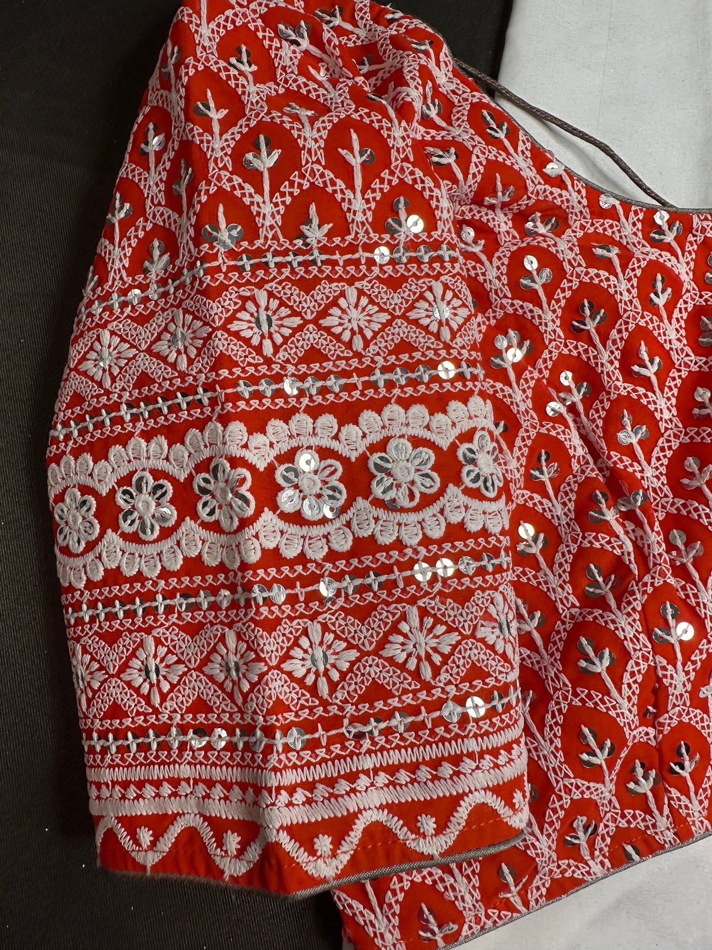 Orange Lucknowi Work Blouse