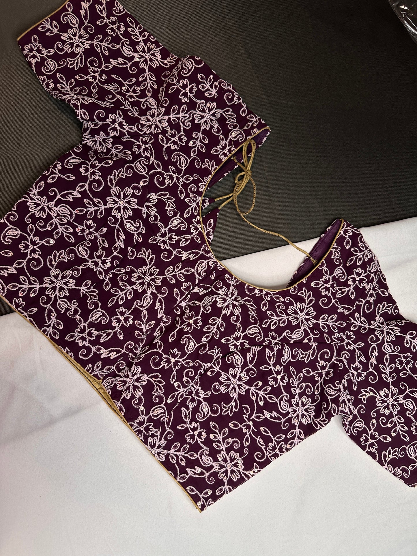 Plum Purple Lucknowi Work Blouse