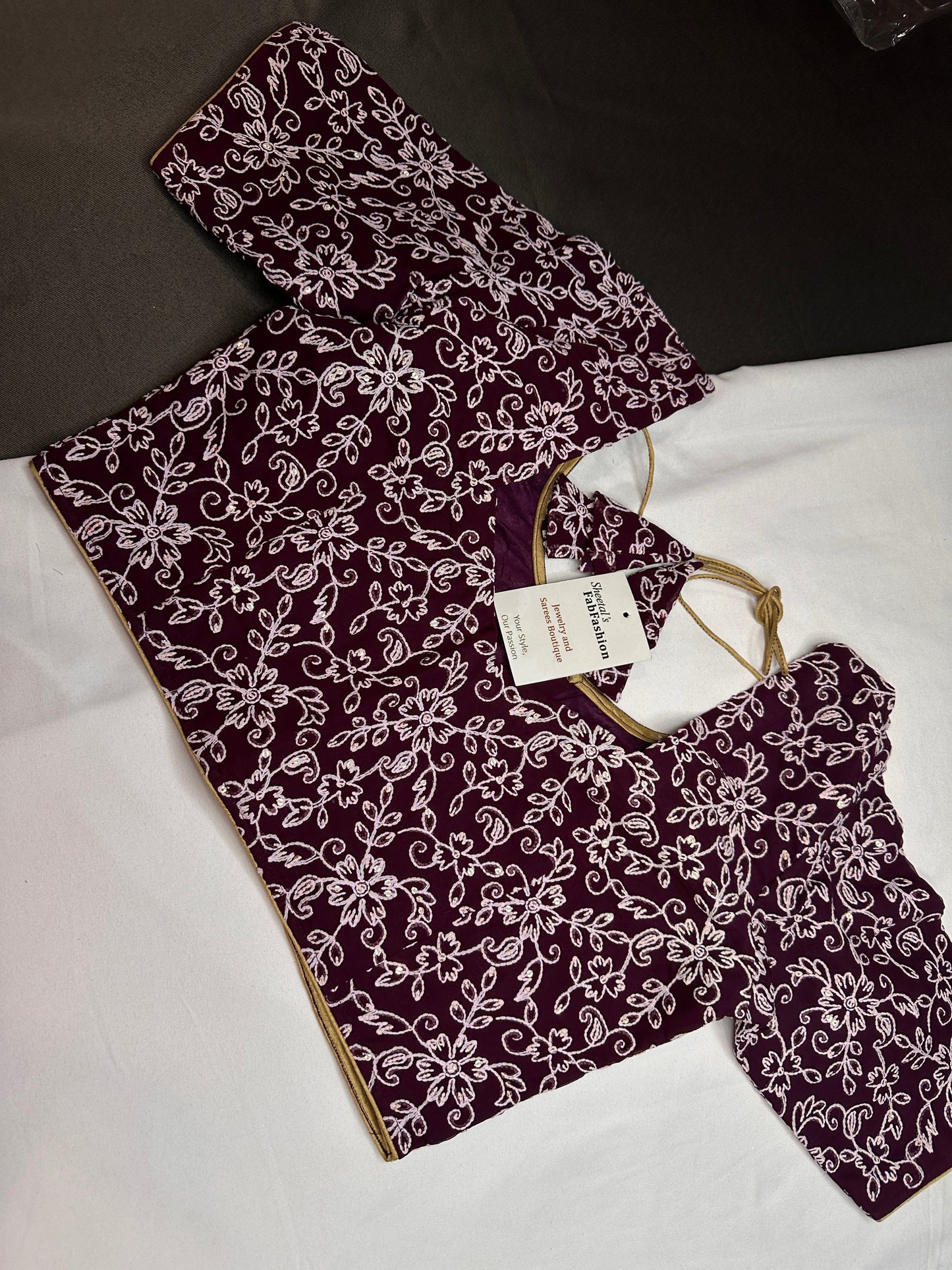 Plum Purple Lucknowi Work Blouse