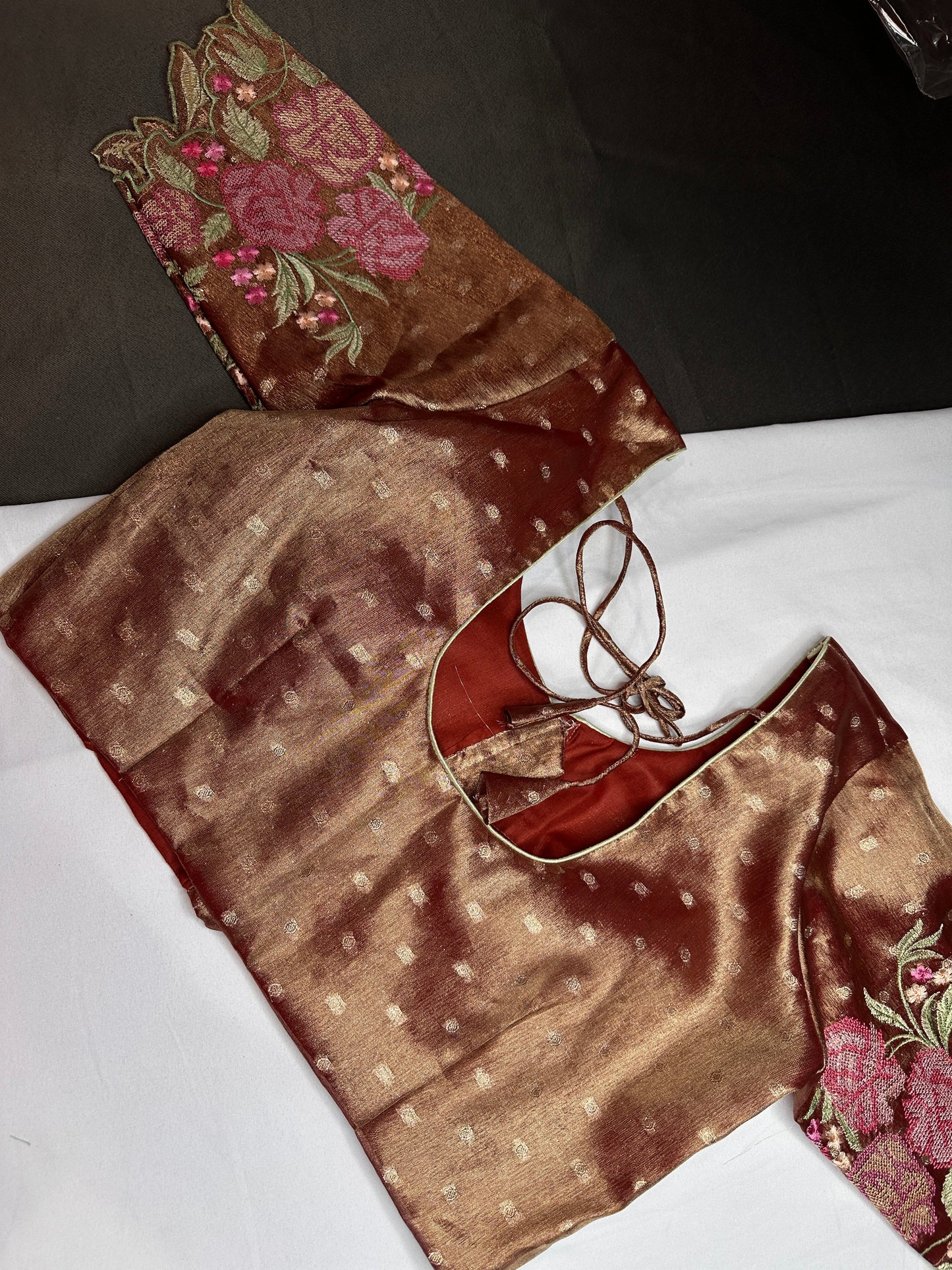 Copper Tissue Embroidery Work Blouse