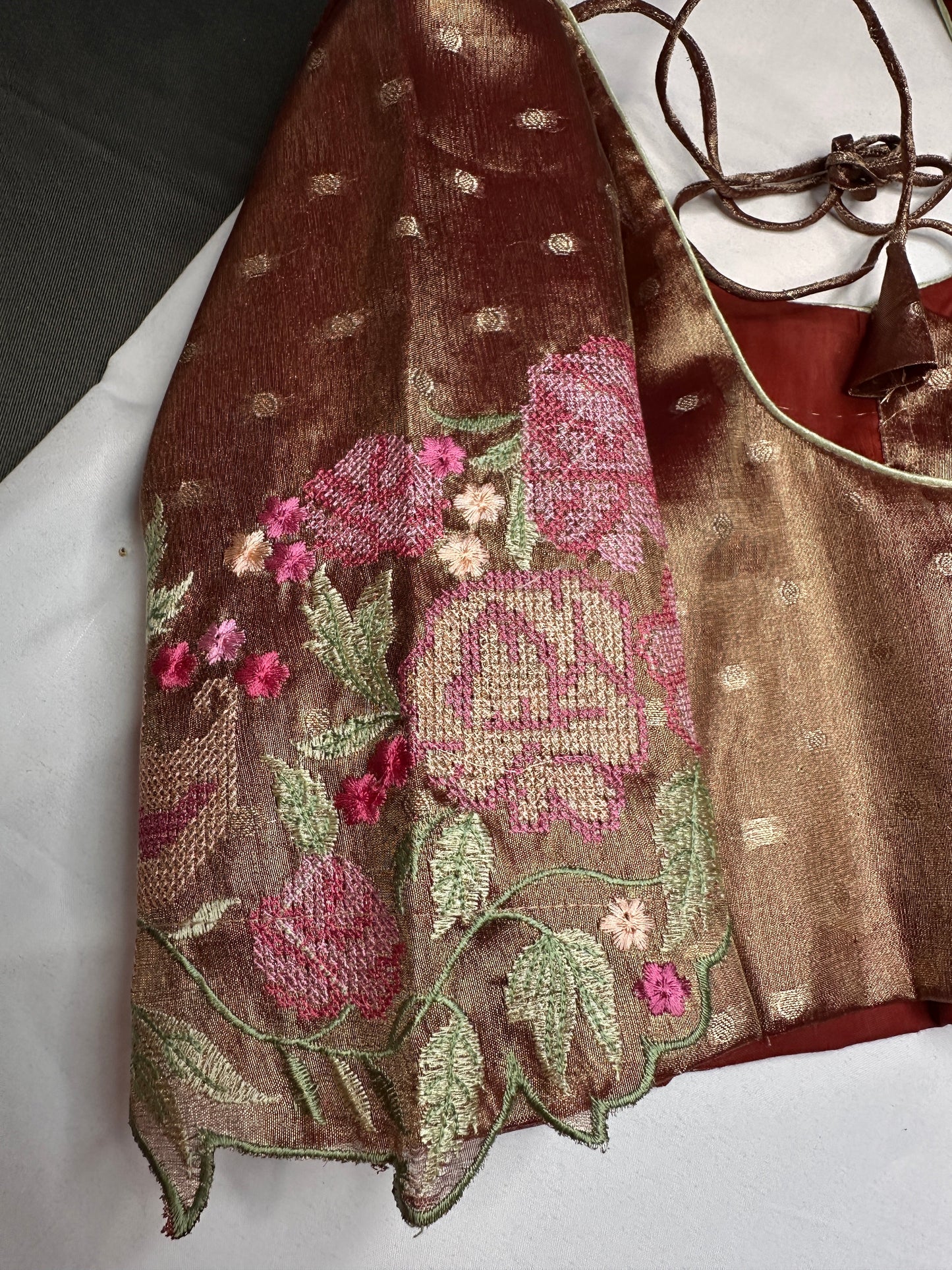 Copper Tissue Embroidery Work Blouse