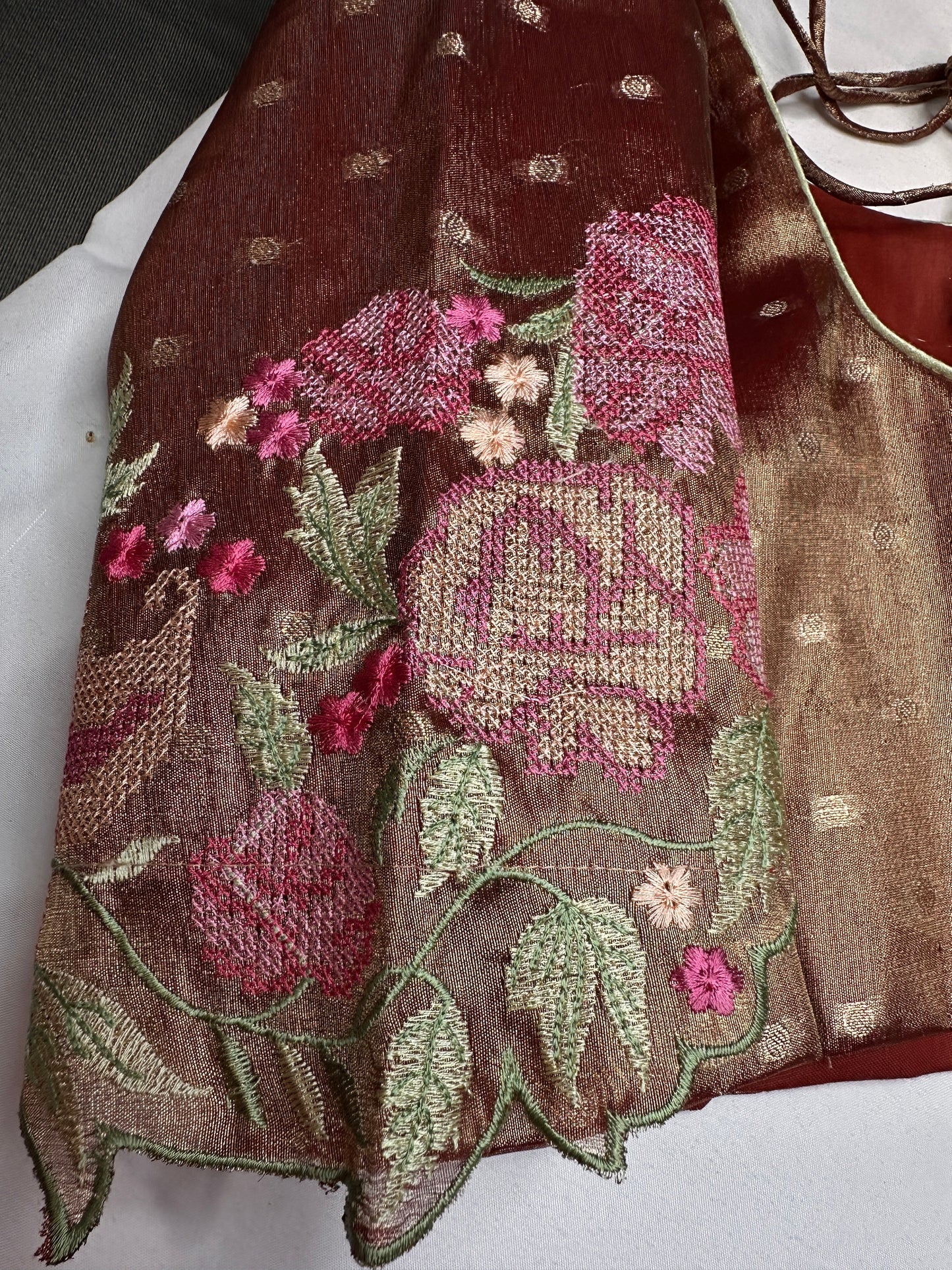Copper Tissue Embroidery Work Blouse