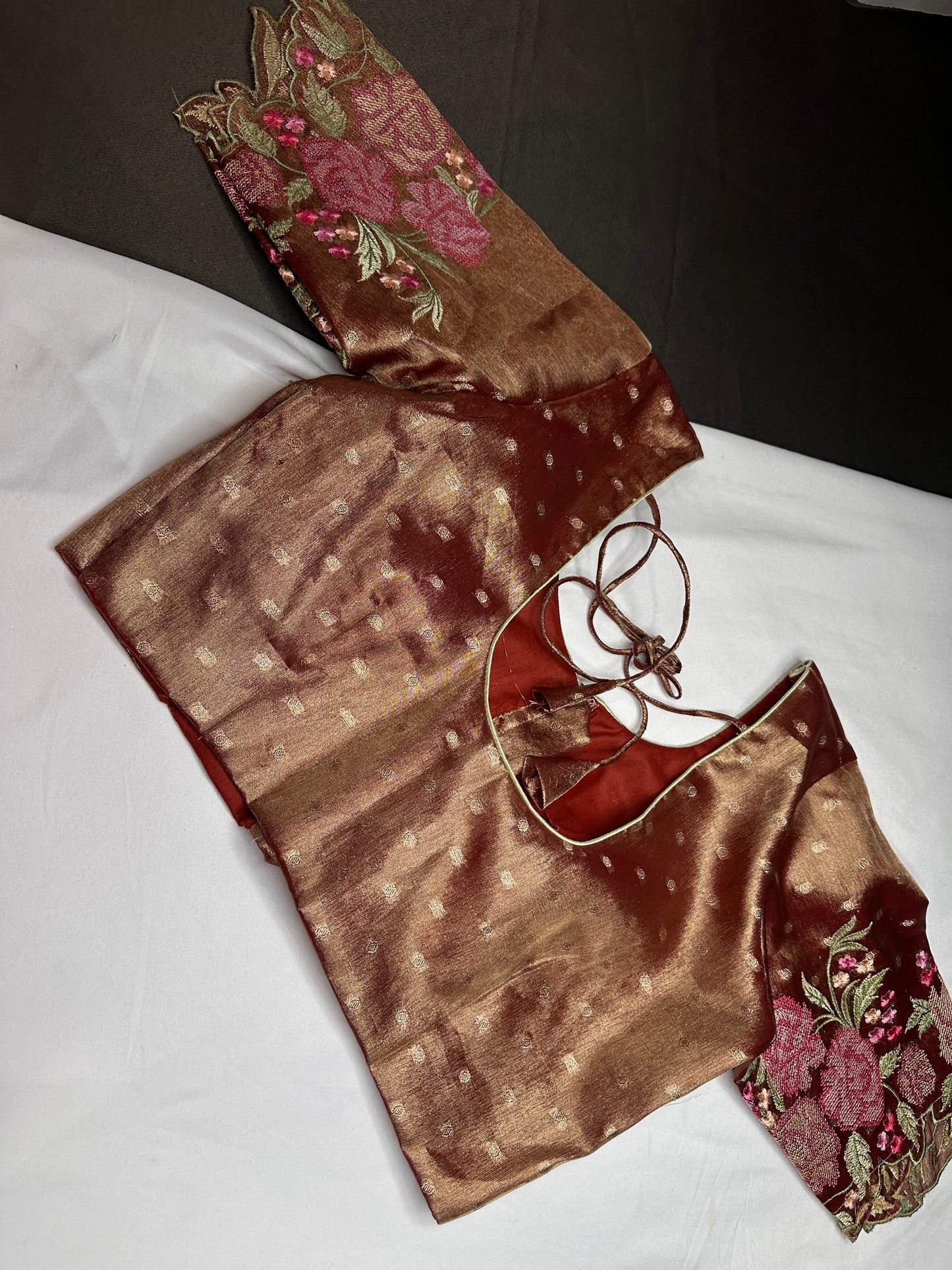 Copper Tissue Embroidery Work Blouse