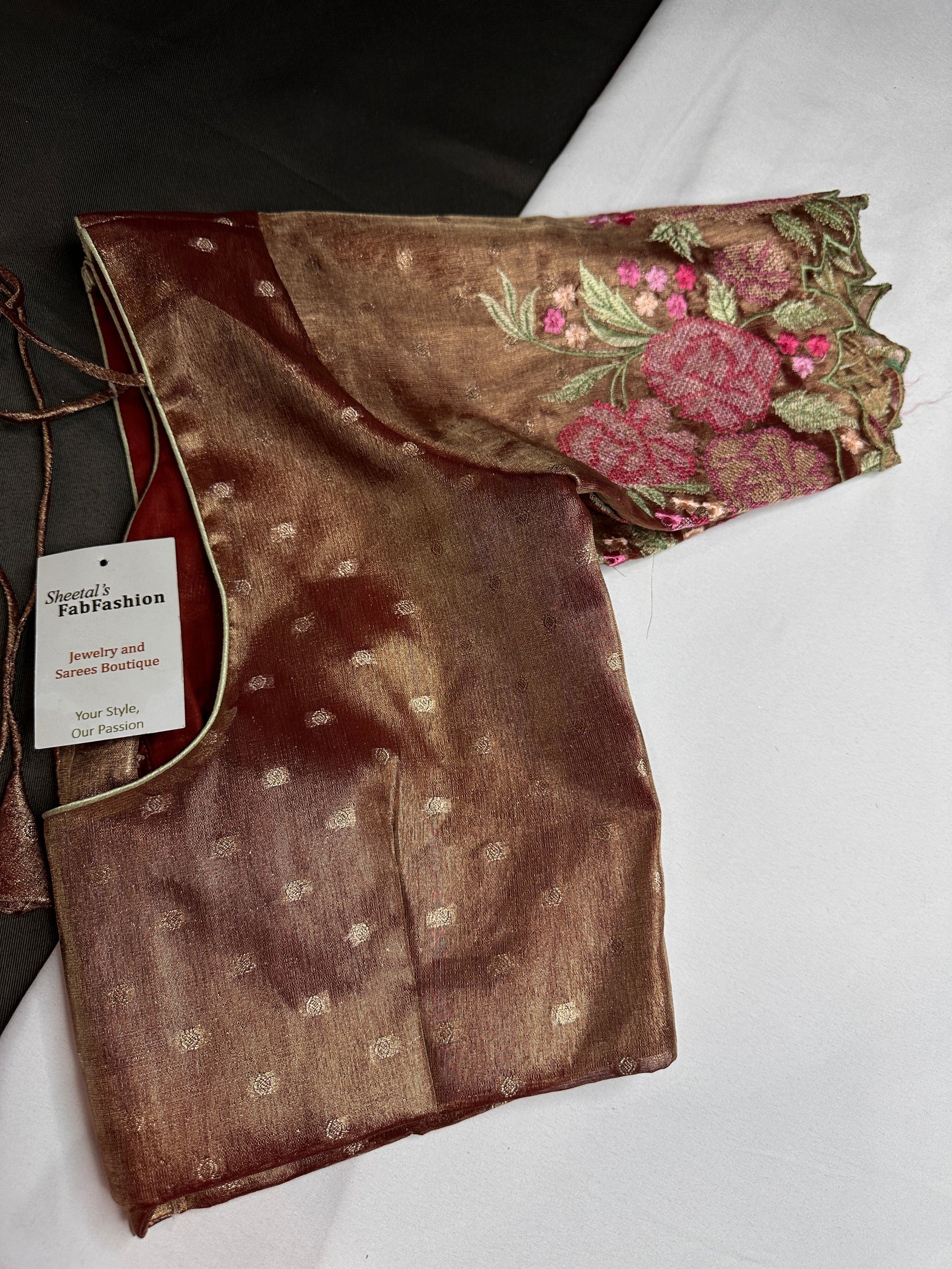 Copper Tissue Embroidery Work Blouse
