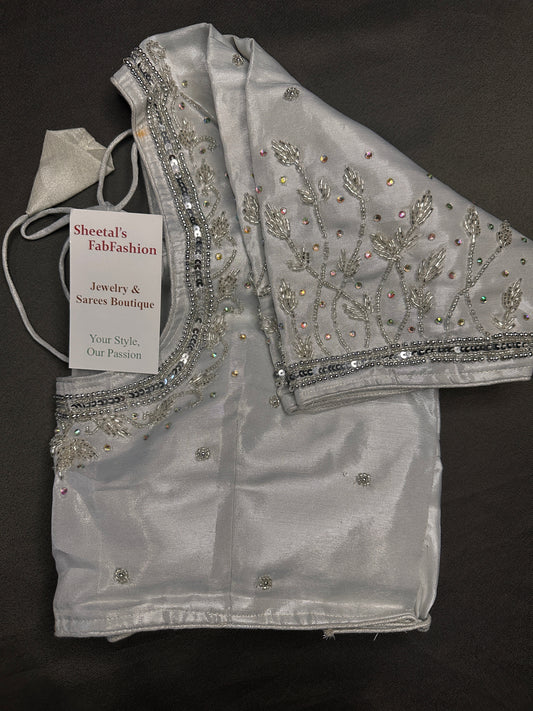 Silver Tissue Silk Kardana Maggam Blouse