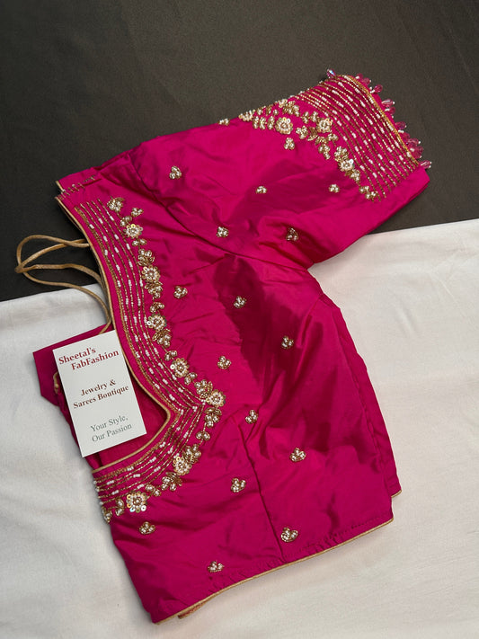 Pink Kardana Silk Maggam Aari Blouse