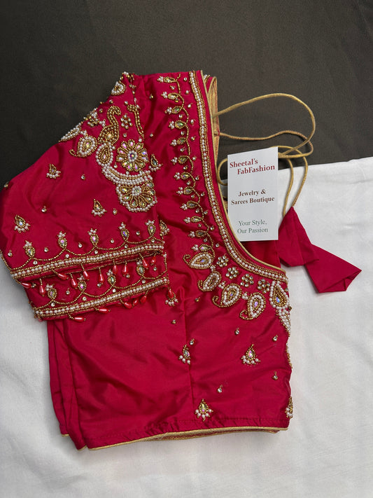 Pink Pearl Silk Maggam Aari Blouse