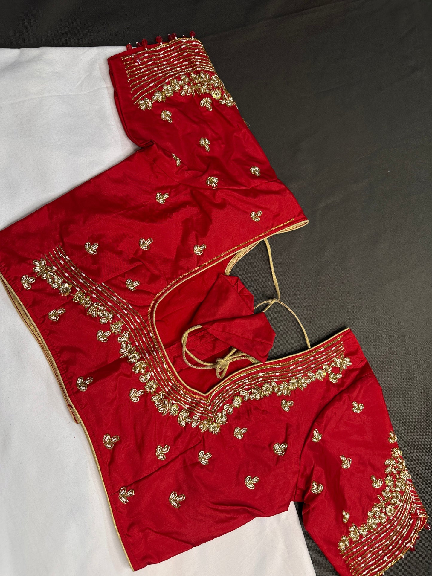 Red Kardana Silk Maggam Aari Blouse