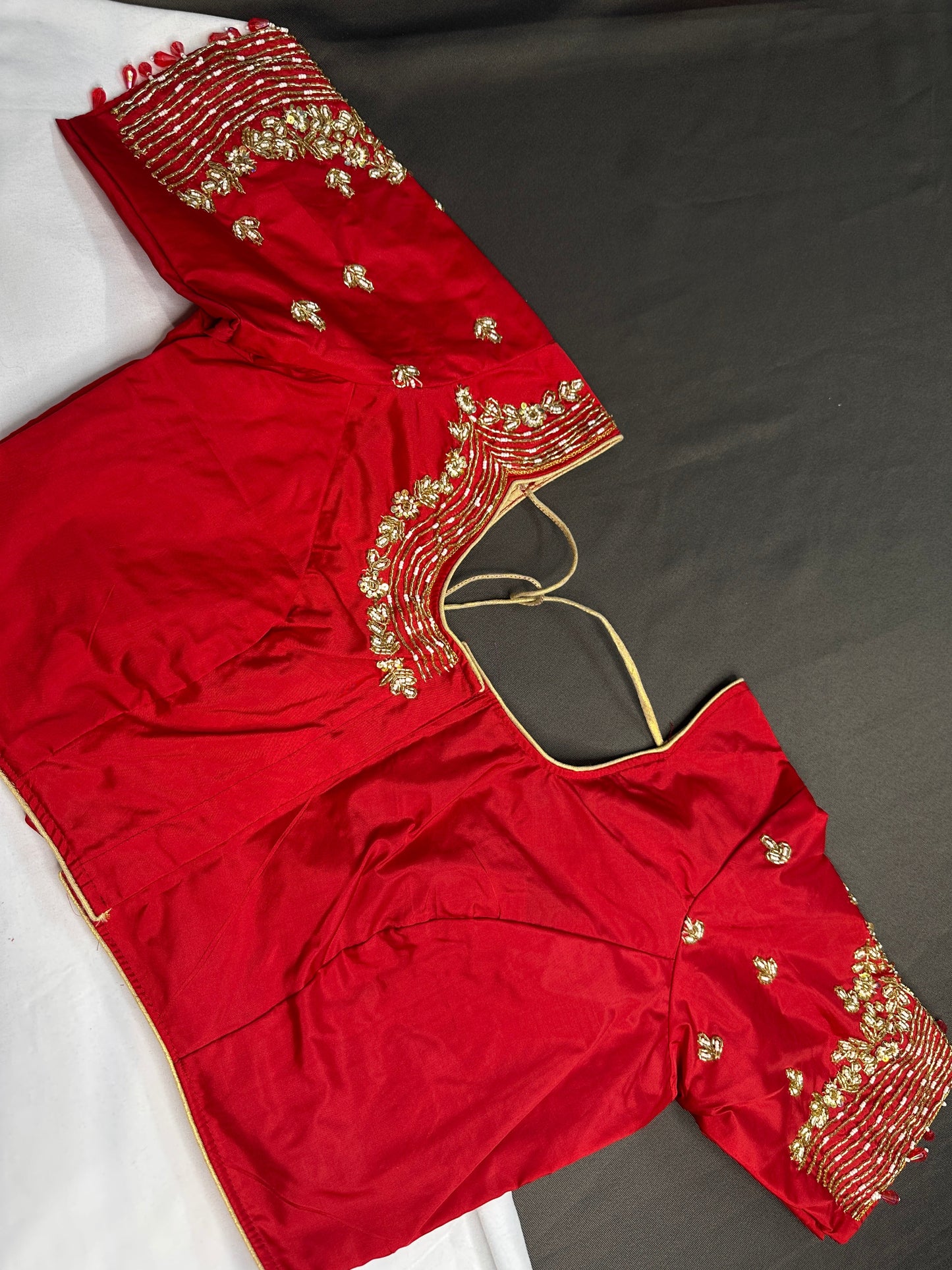 Red Kardana Silk Maggam Aari Blouse