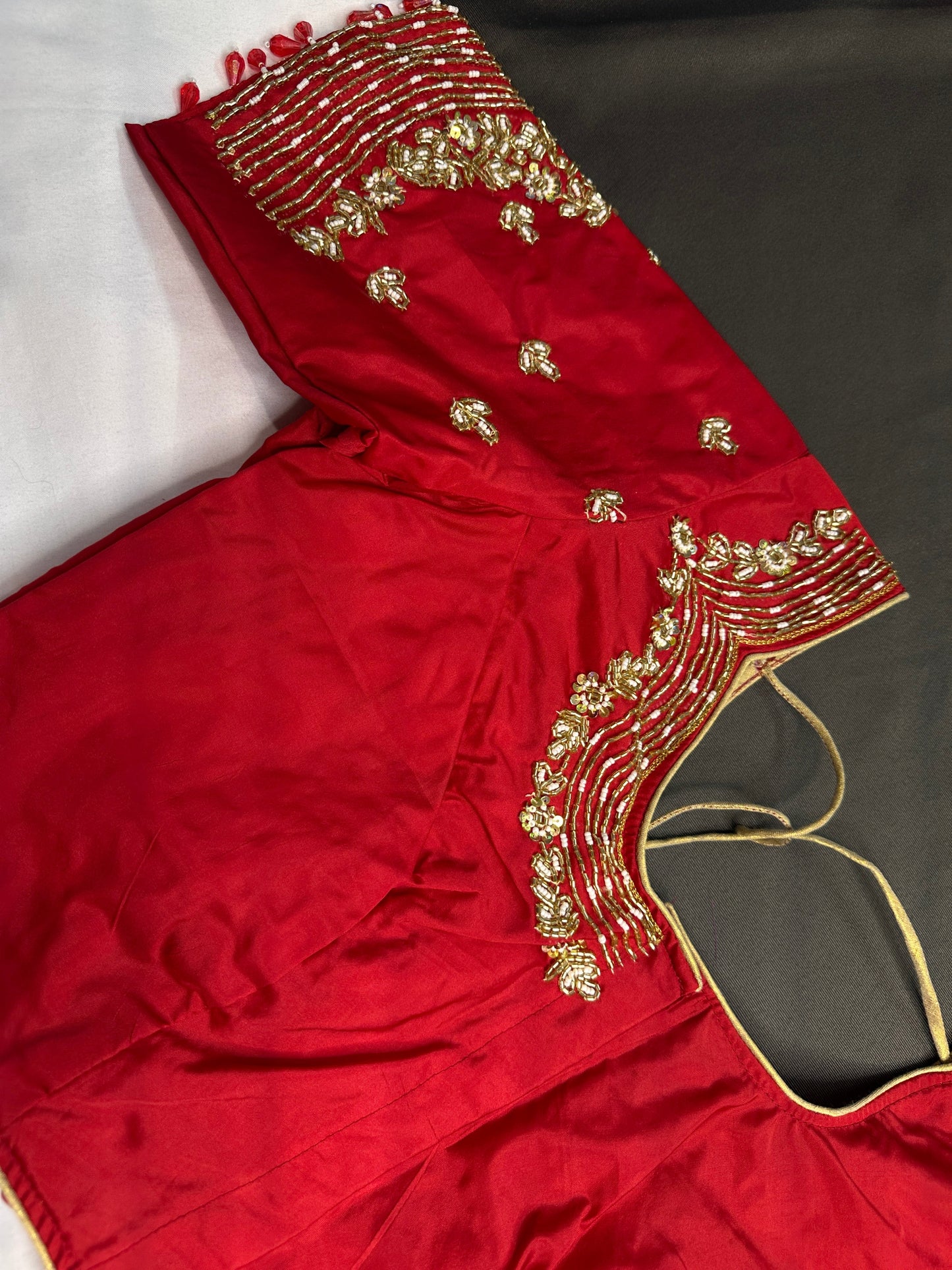 Red Kardana Silk Maggam Aari Blouse