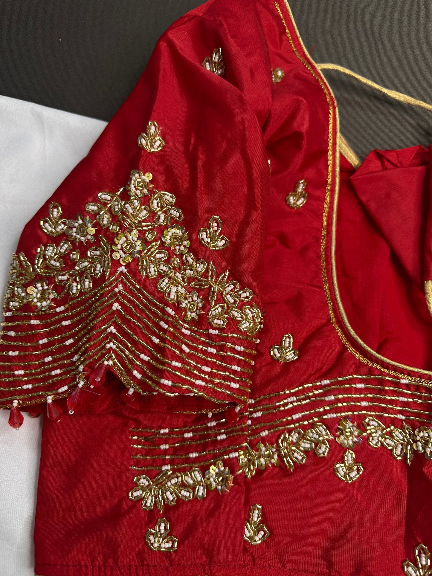 Red Kardana Silk Maggam Aari Blouse