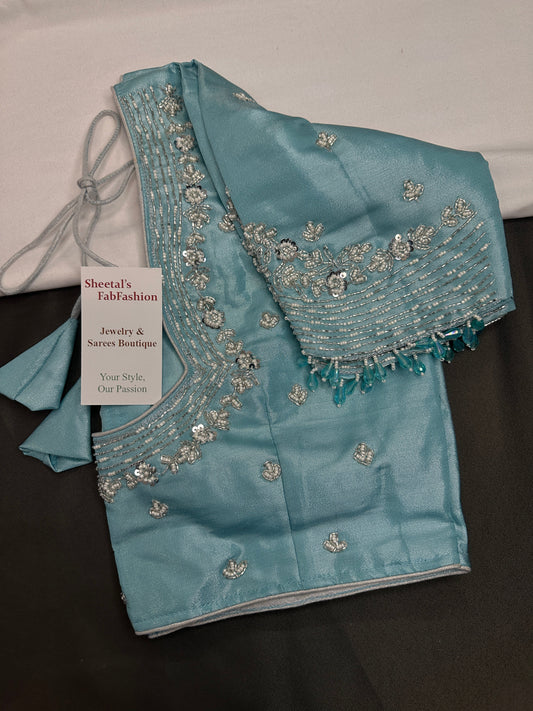 Blue Kardana Silk Maggam Aari Blouse