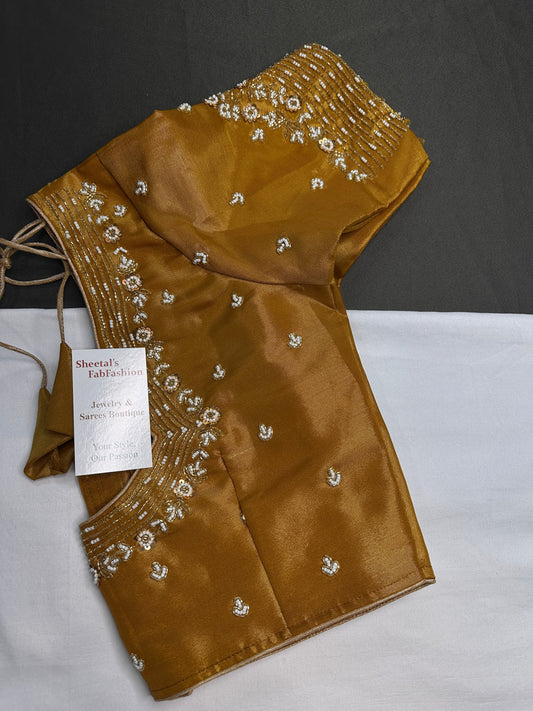Gold Kardana Silk Maggam Aari Blouse