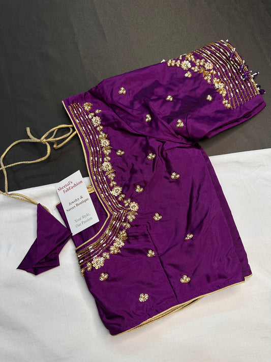 Purple Kardana Silk Maggam Aari Blouse