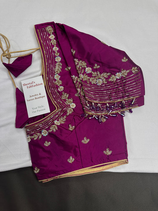 Magenta Kardana Silk Maggam Aari Blouse