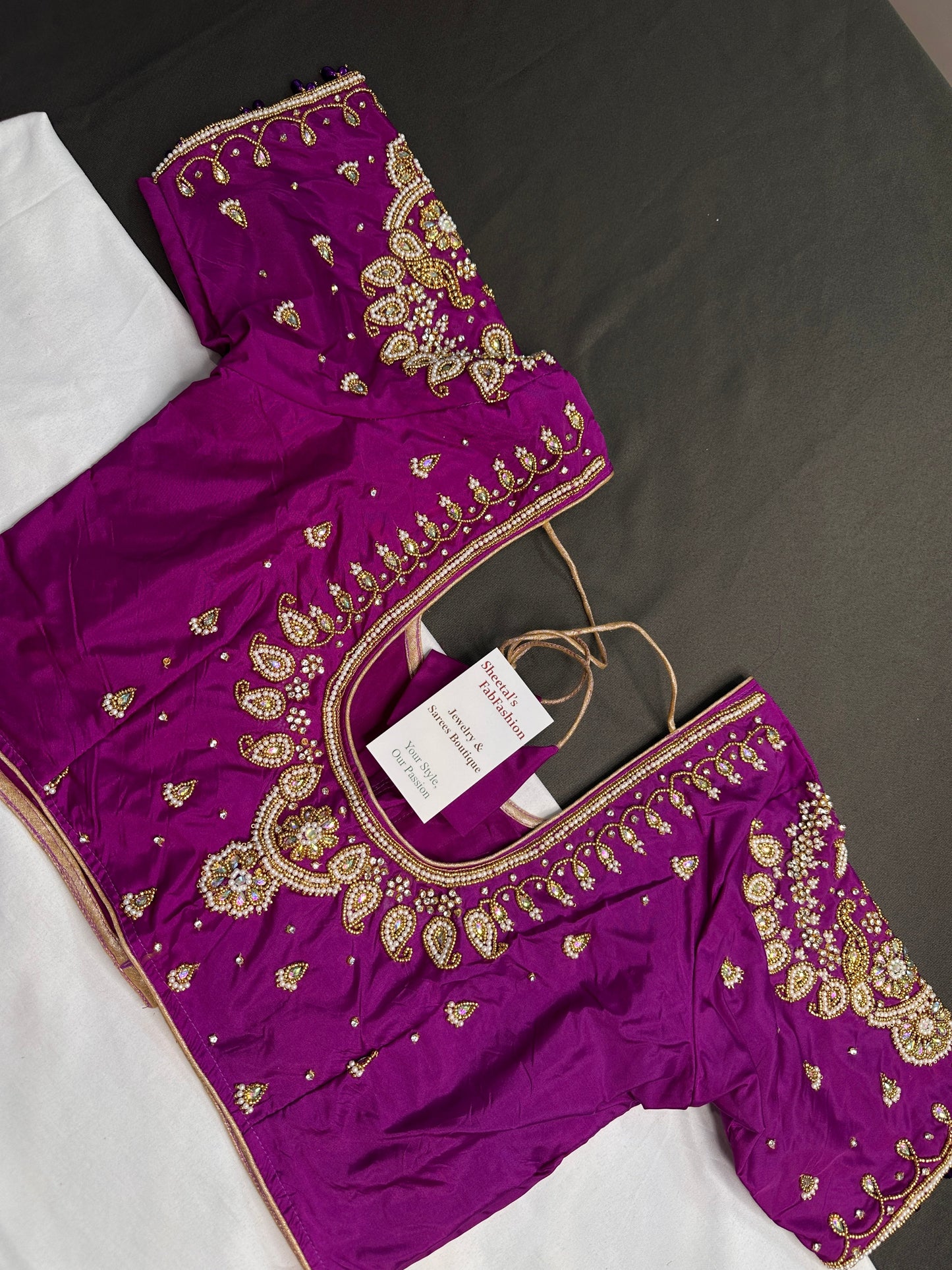 Purple Pearl Silk Maggam Aari Blouse