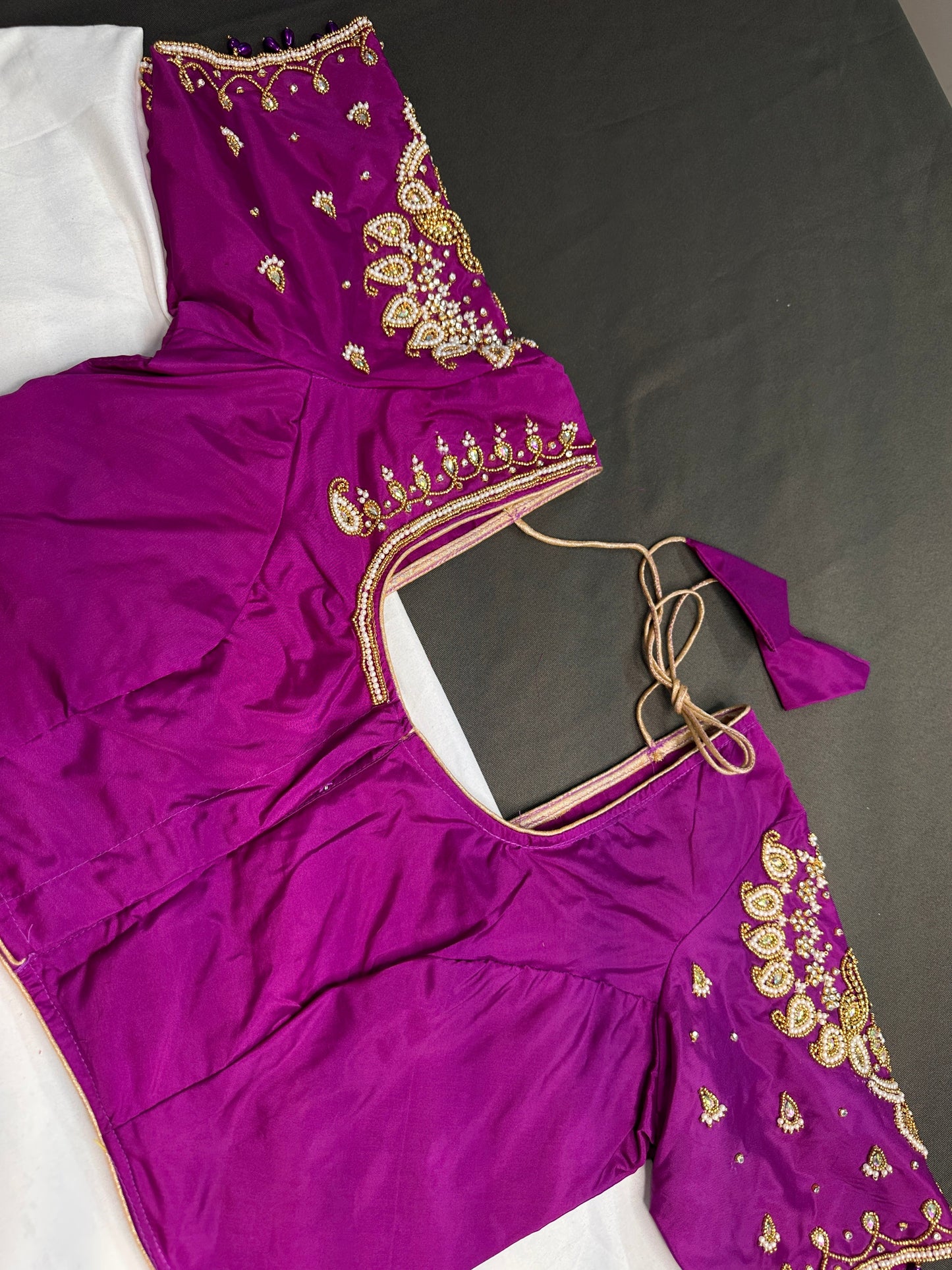 Purple Pearl Silk Maggam Aari Blouse
