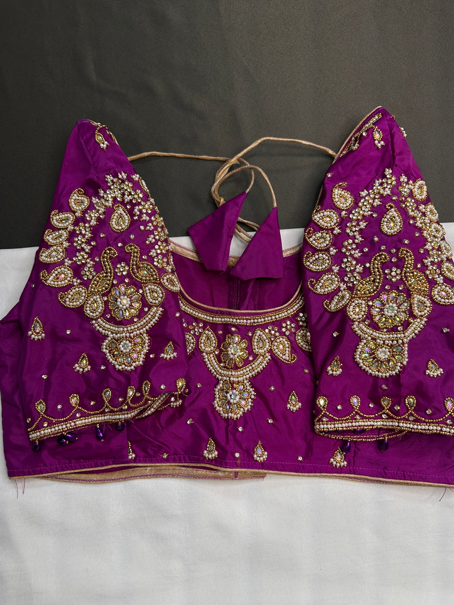 Purple Pearl Silk Maggam Aari Blouse