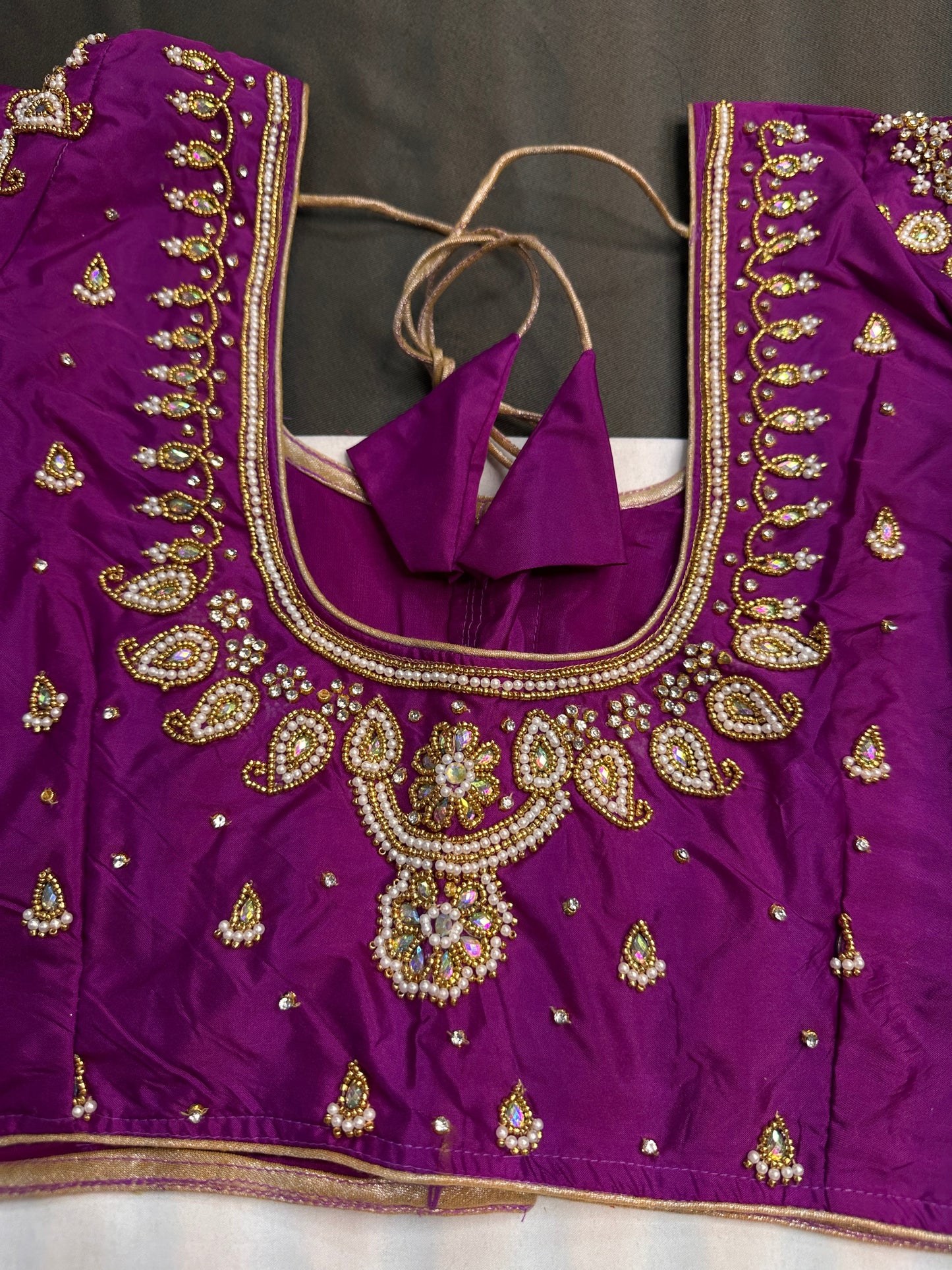 Purple Pearl Silk Maggam Aari Blouse