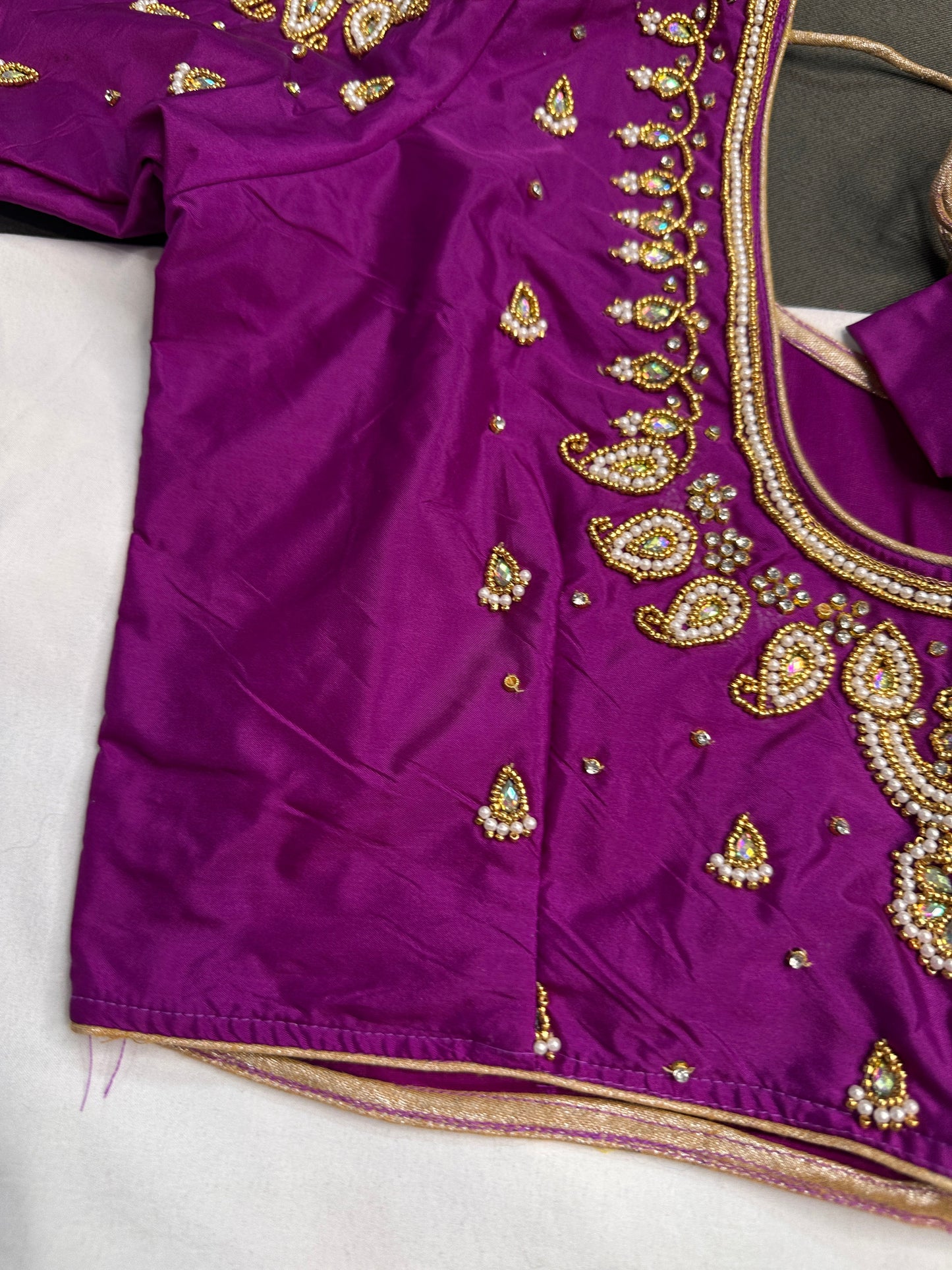 Purple Pearl Silk Maggam Aari Blouse
