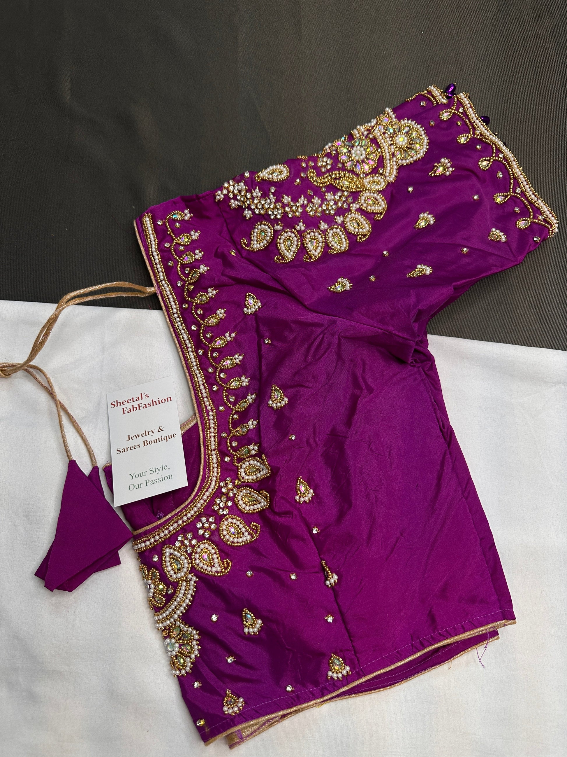Purple Pearl Silk Maggam Aari Blouse
