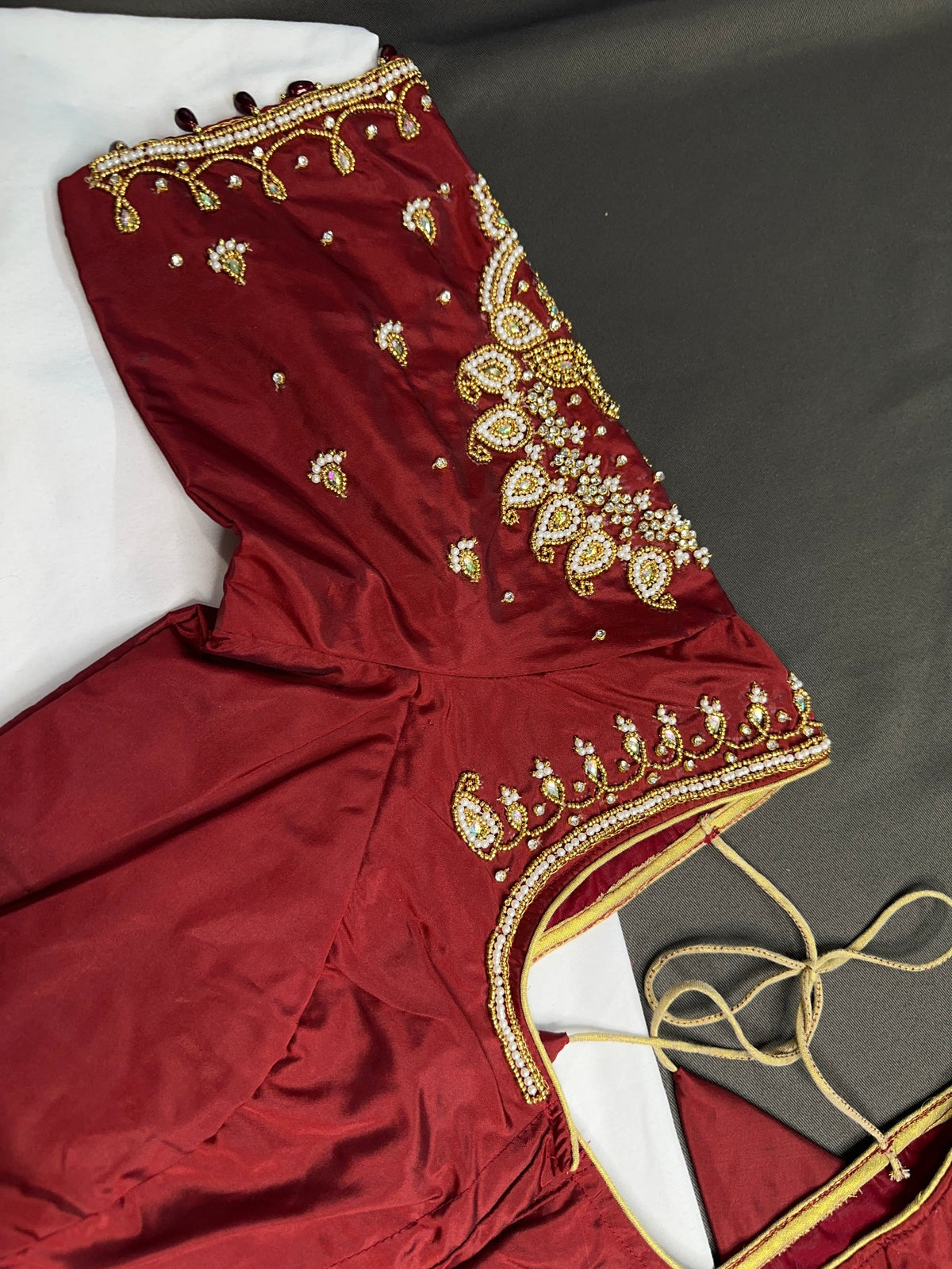 Marron Red Pearl Silk Maggam Aari Blouse