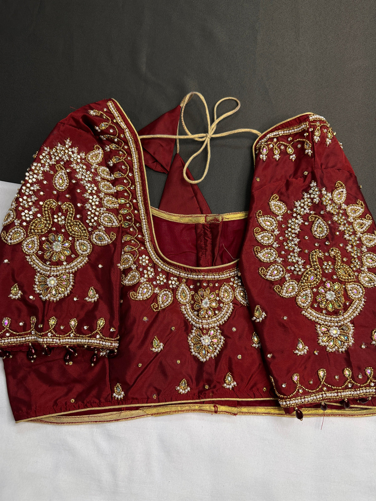 Marron Red Pearl Silk Maggam Aari Blouse