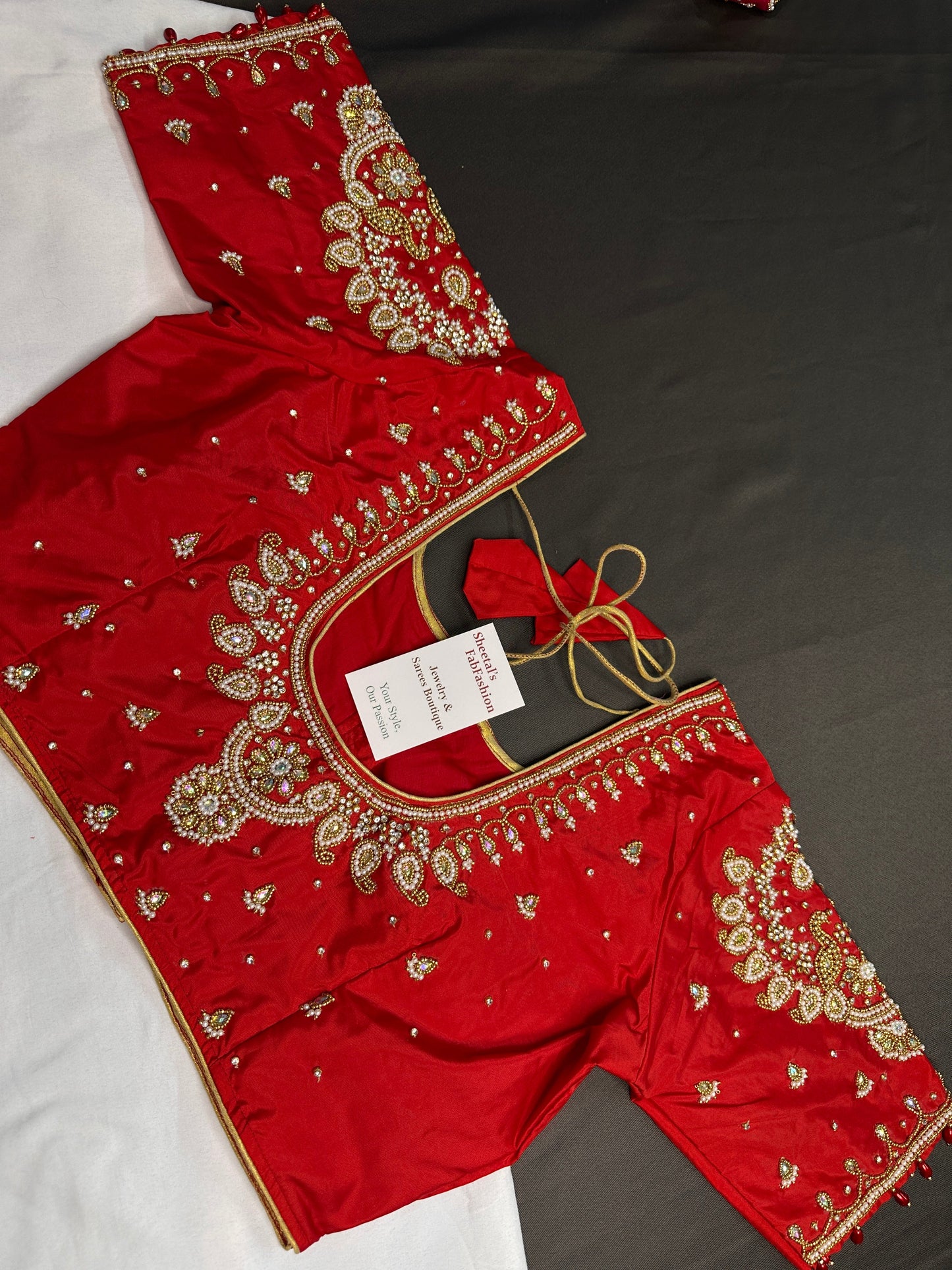 Red Pearl Silk Maggam Aari Blouse