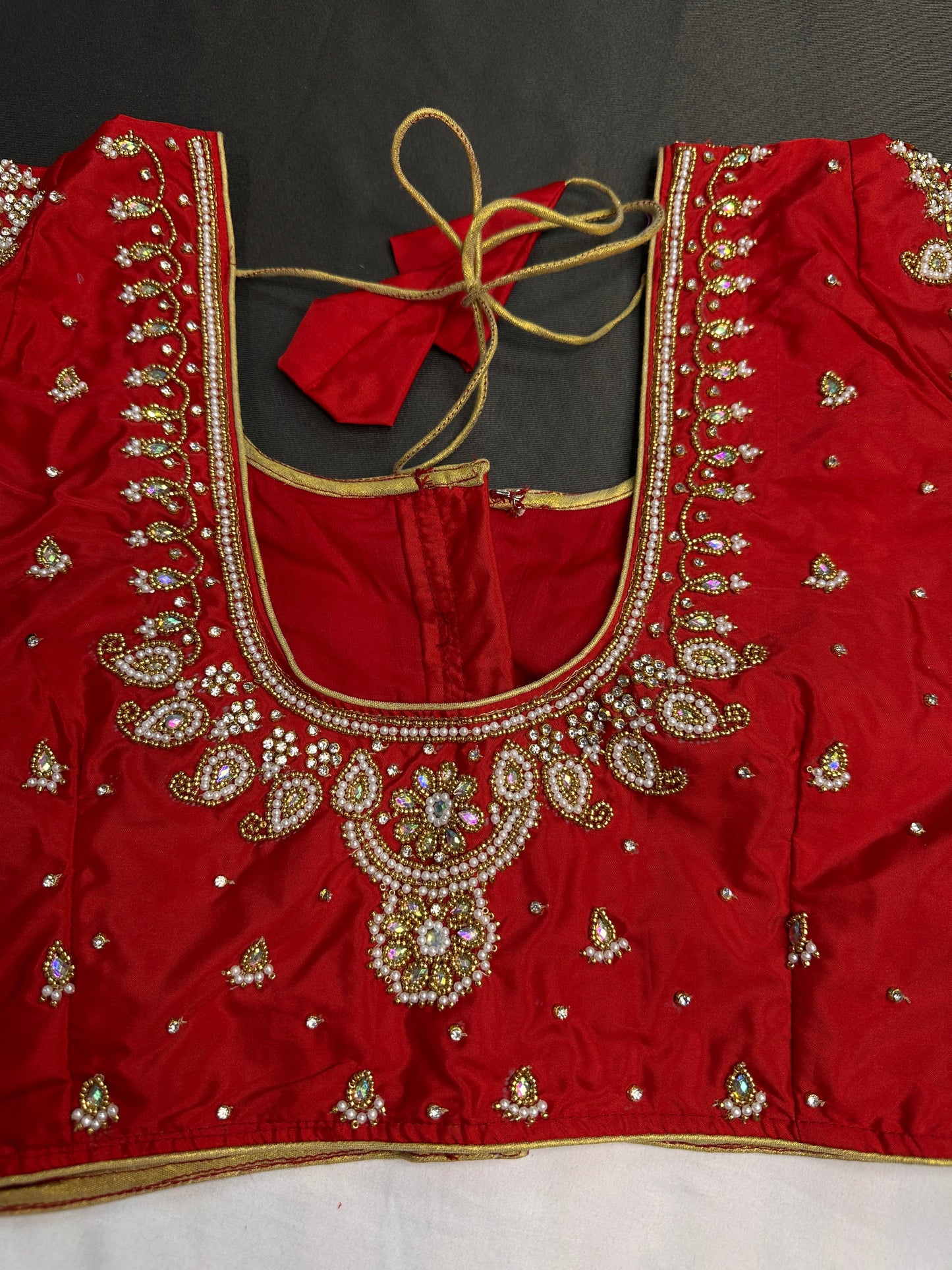 Red Pearl Silk Maggam Aari Blouse