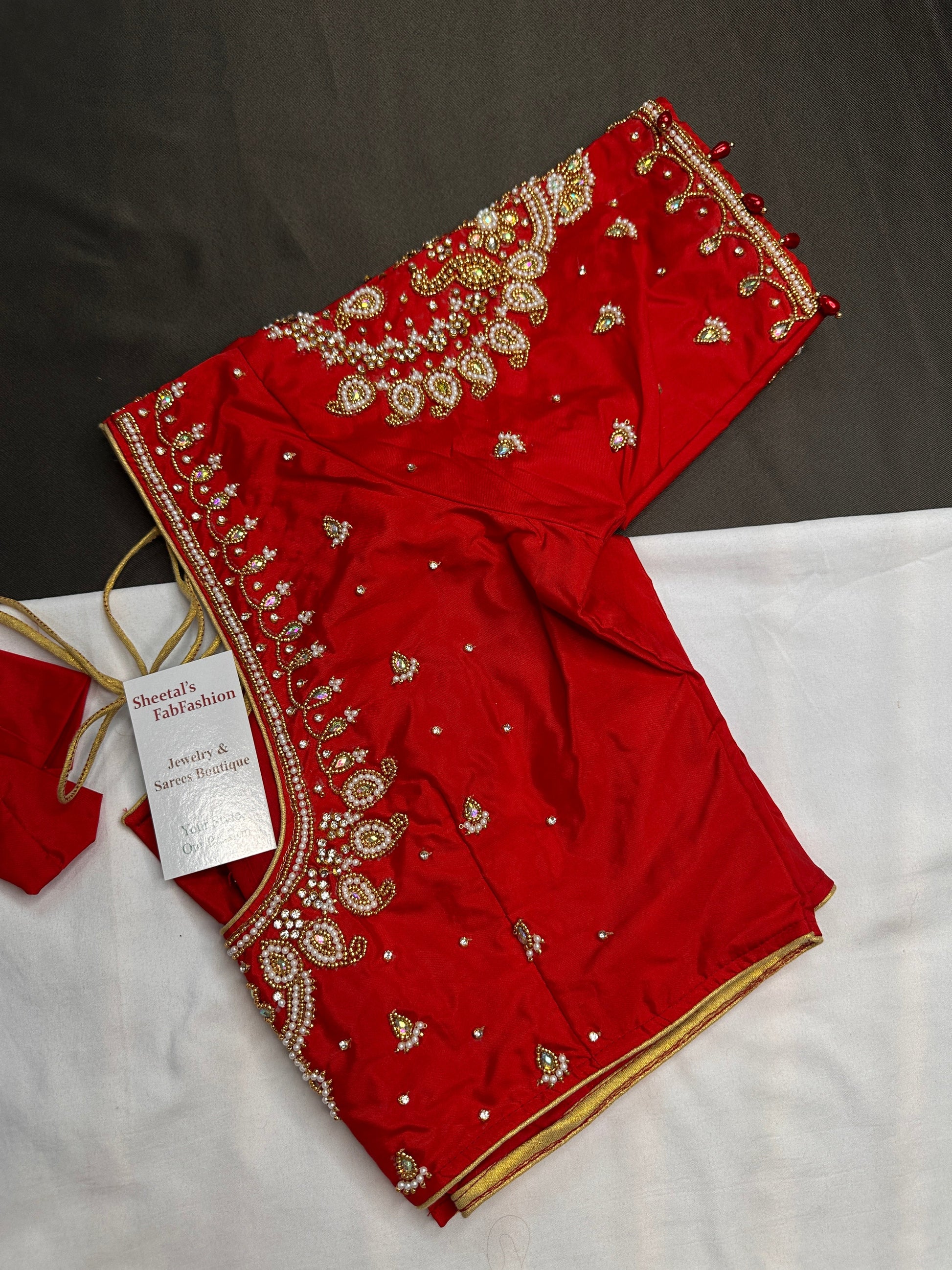 Red Pearl Silk Maggam Aari Blouse