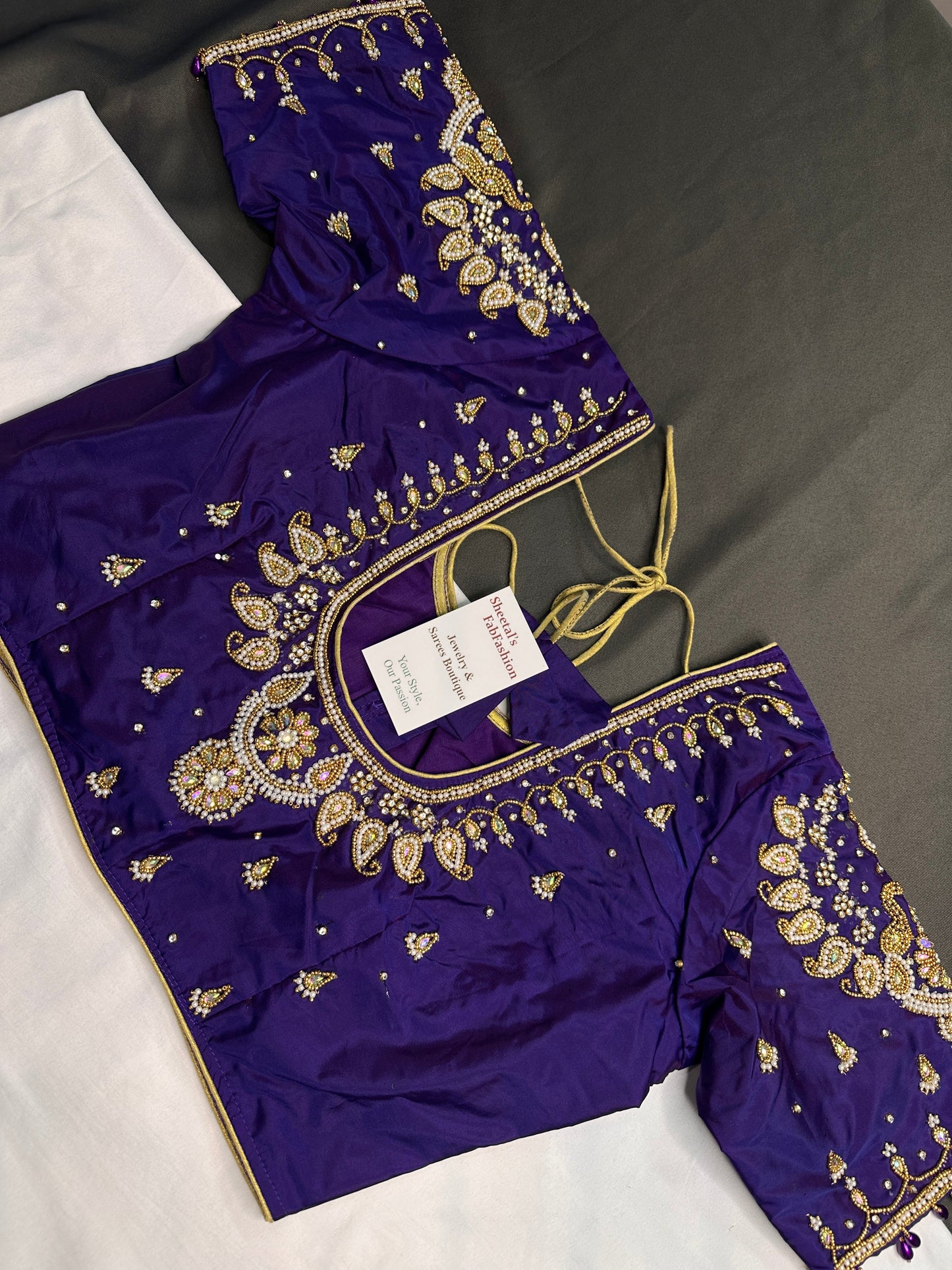 Purple Pearl Silk Maggam Aari Blouse