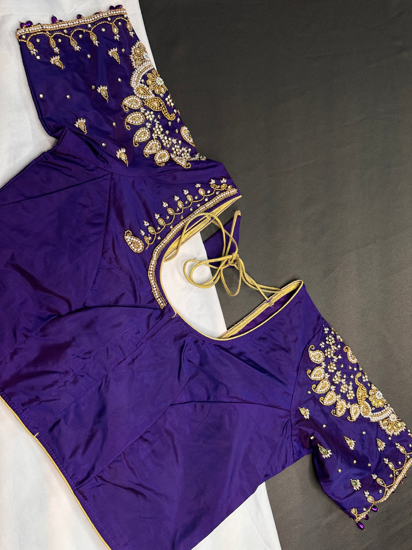 Purple Pearl Silk Maggam Aari Blouse