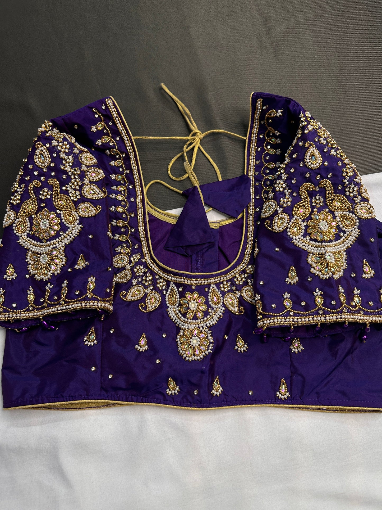 Purple Pearl Silk Maggam Aari Blouse