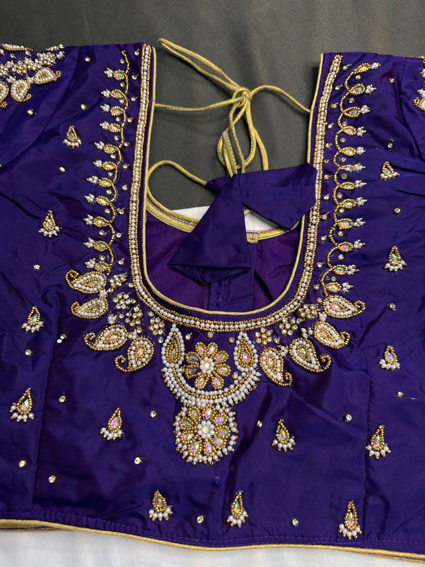 Purple Pearl Silk Maggam Aari Blouse