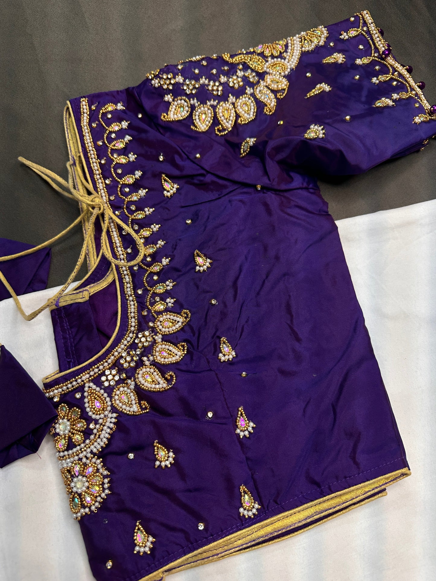 Purple Pearl Silk Maggam Aari Blouse