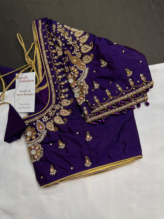 Purple Pearl Silk Maggam Aari Blouse