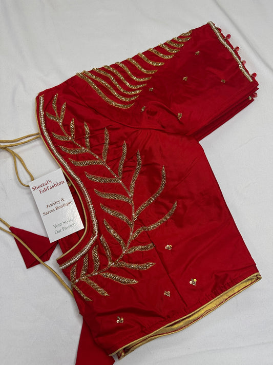 Red Pearl Silk Maggam Aari Blouse