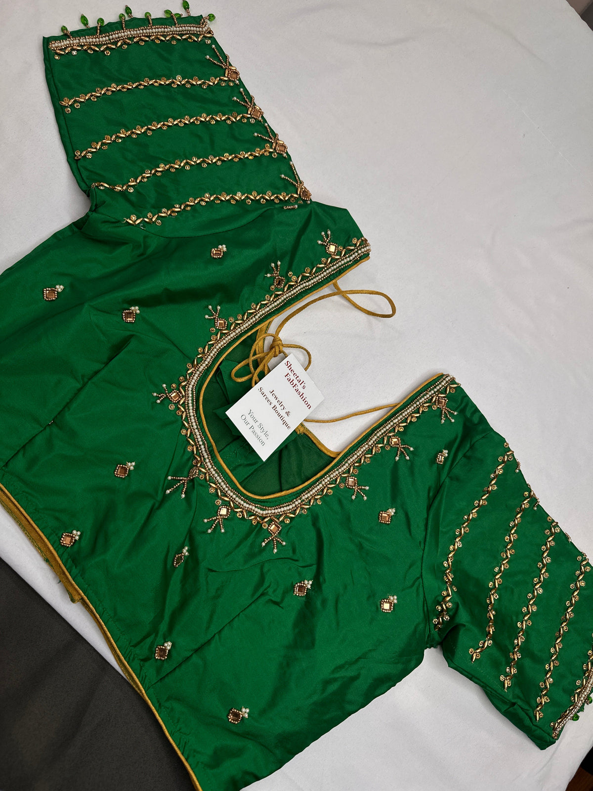 Green Silk Maggam Aari Blouse