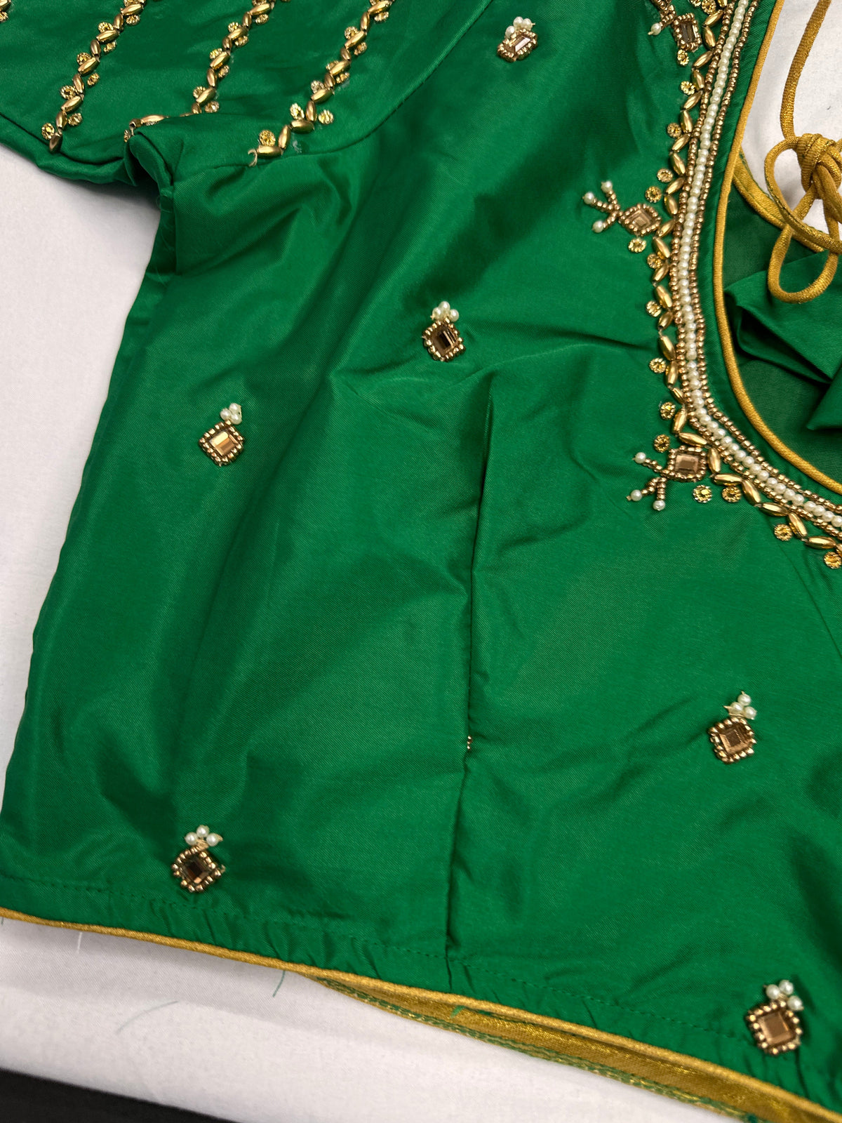 Green Silk Maggam Aari Blouse