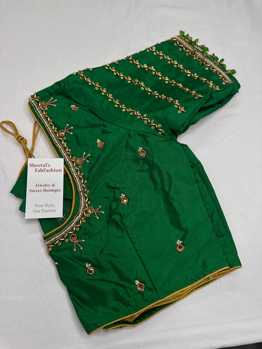 Green Silk Maggam Aari Blouse