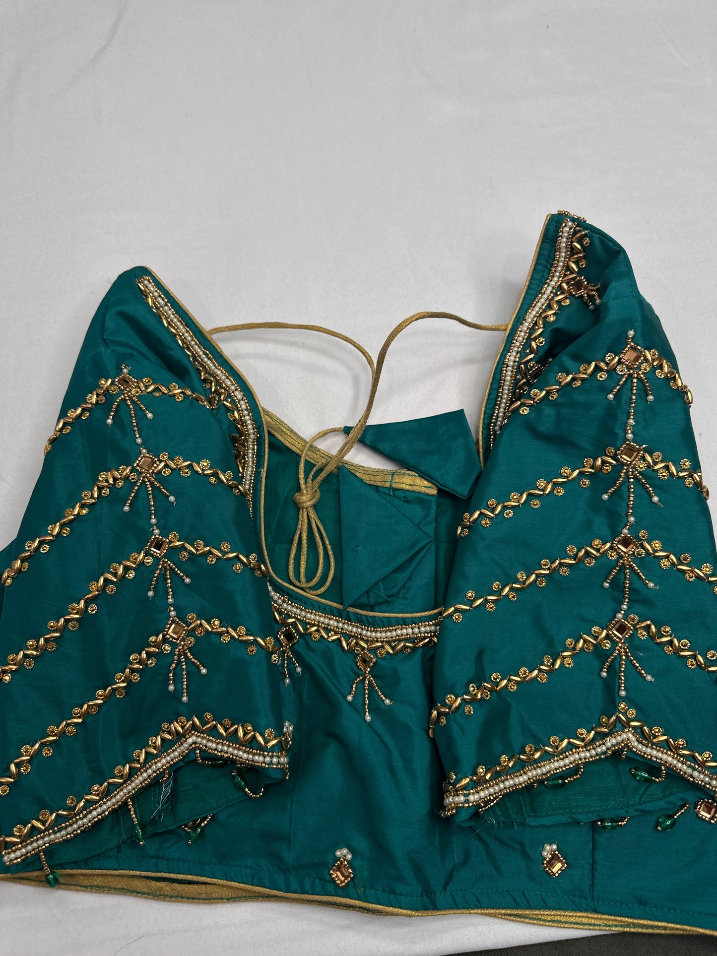 Teal Green Silk Maggam Aari Blouse