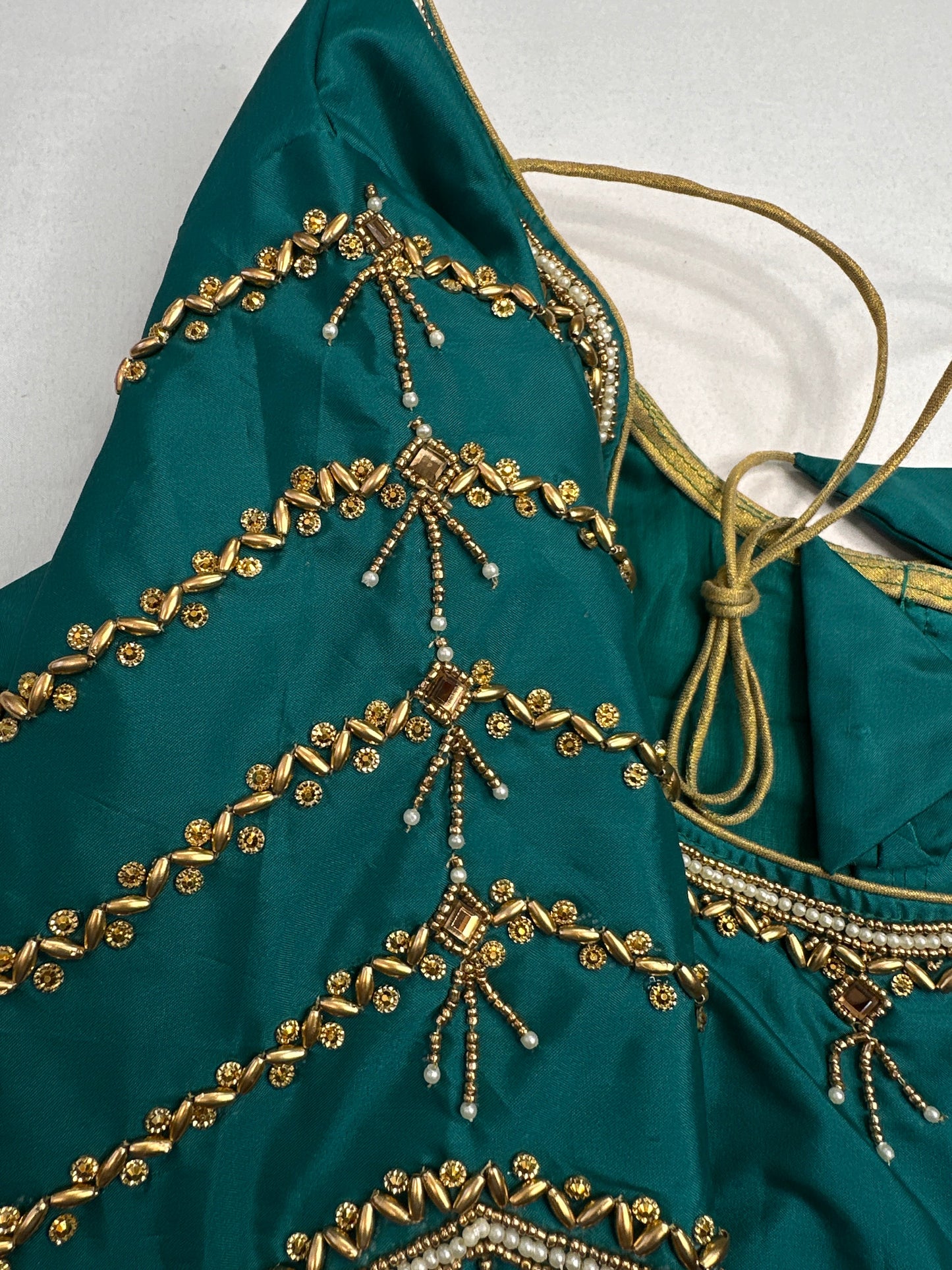 Teal Green Silk Maggam Aari Blouse