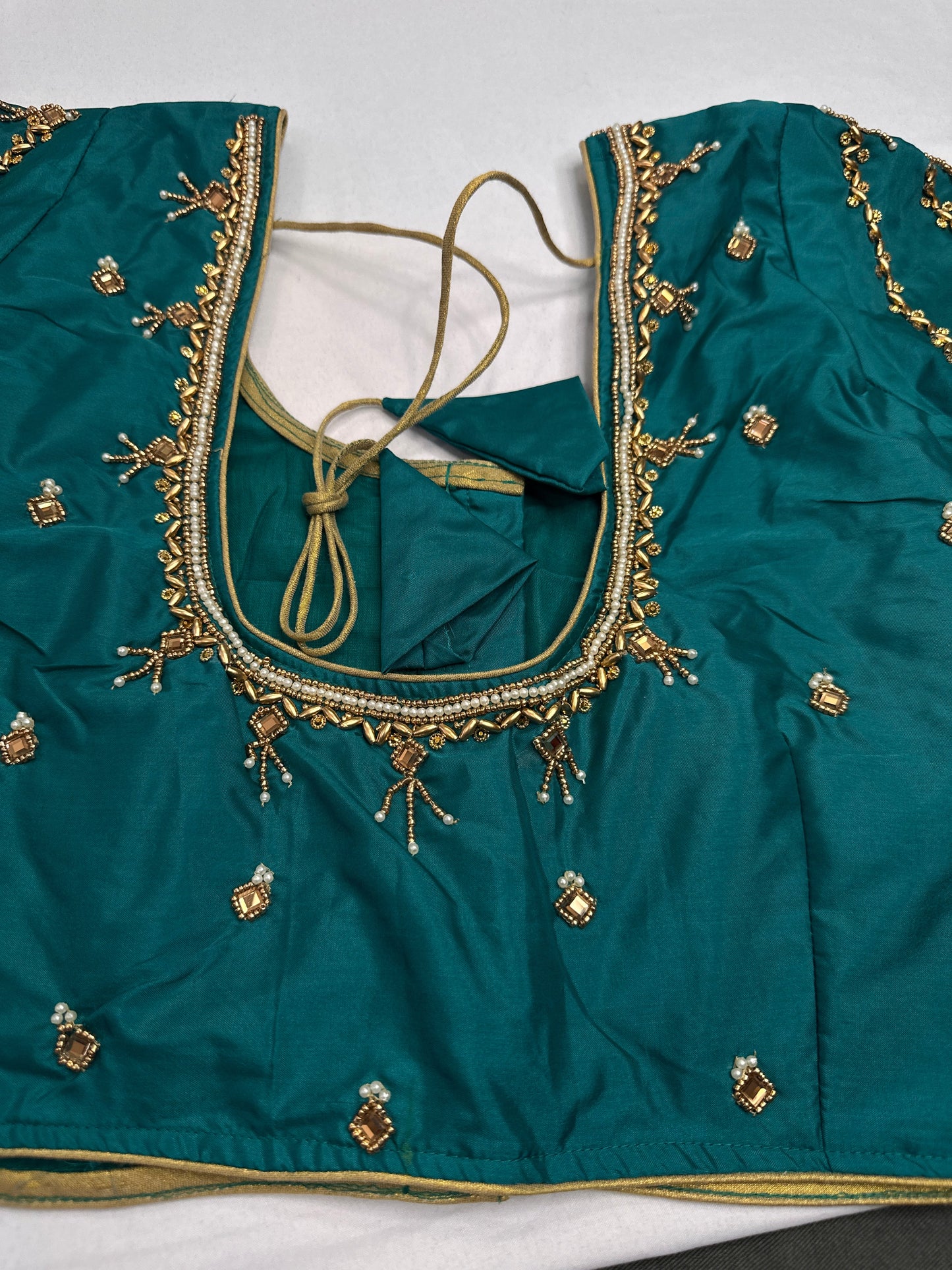 Teal Green Silk Maggam Aari Blouse
