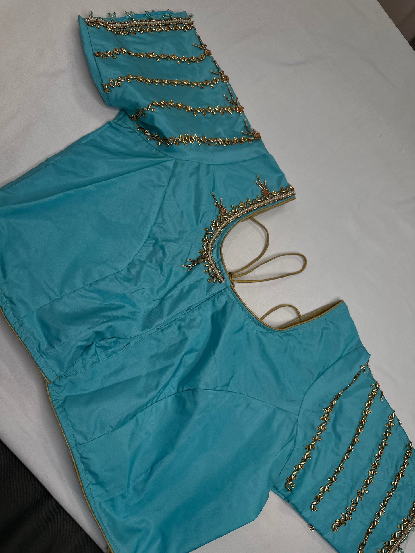 Teal Blue Silk Maggam Aari Blouse