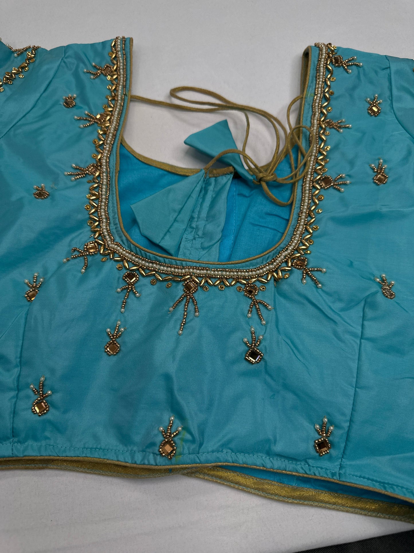 Teal Blue Silk Maggam Aari Blouse