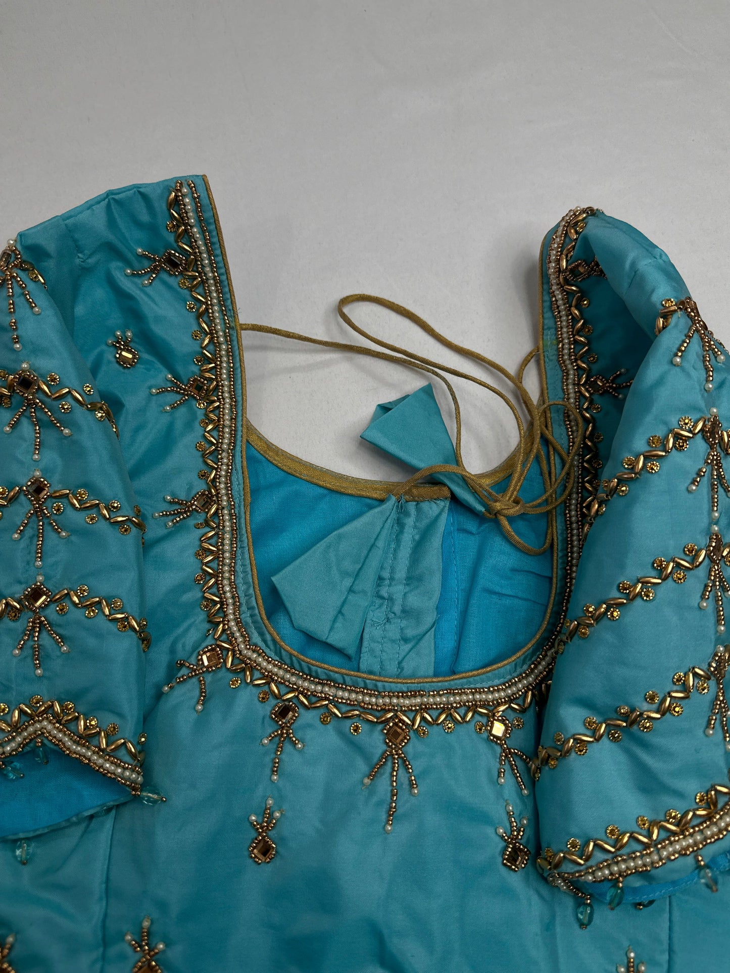 Teal Blue Silk Maggam Aari Blouse