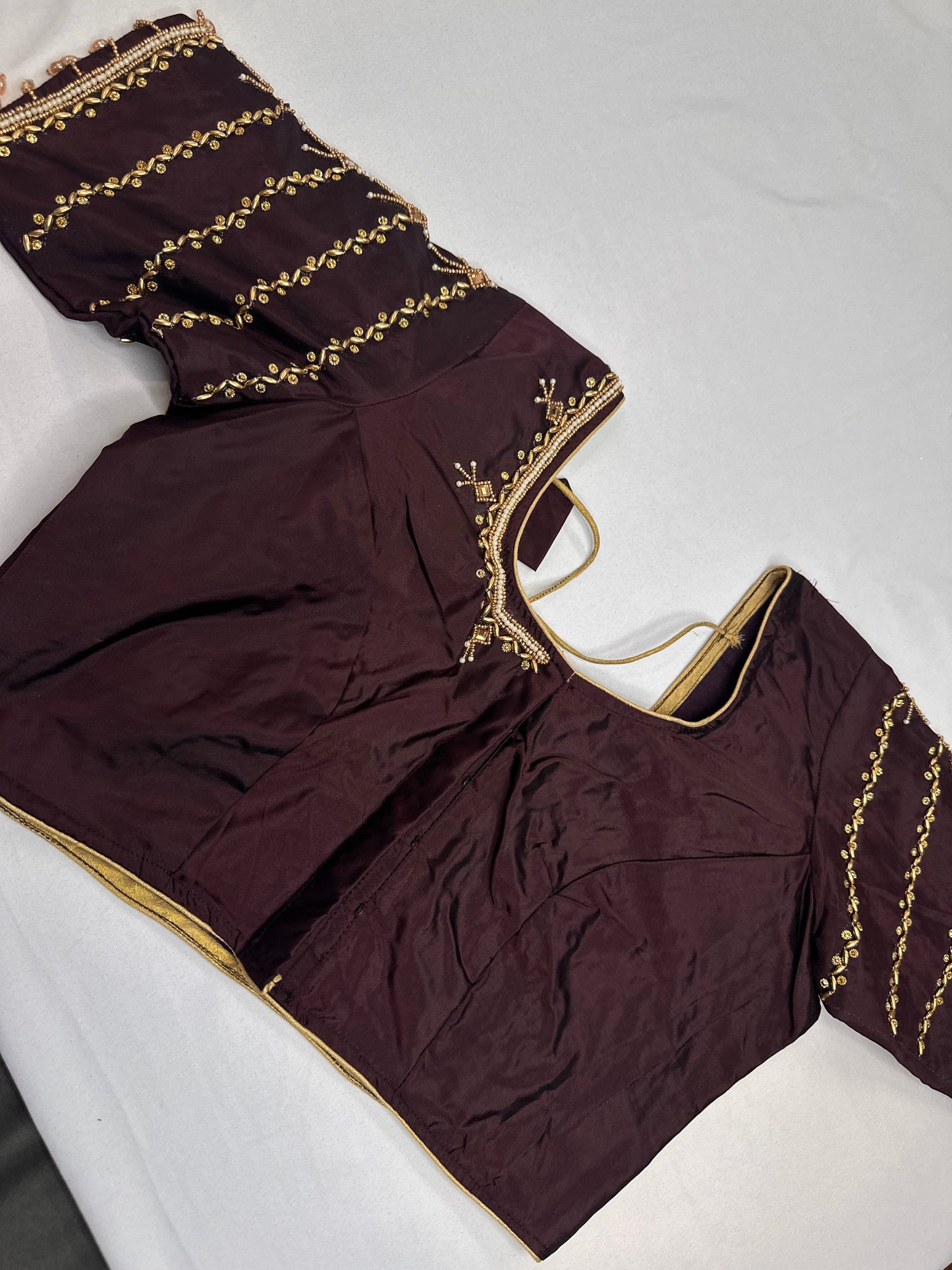 Brown Silk Maggam Aari Blouse